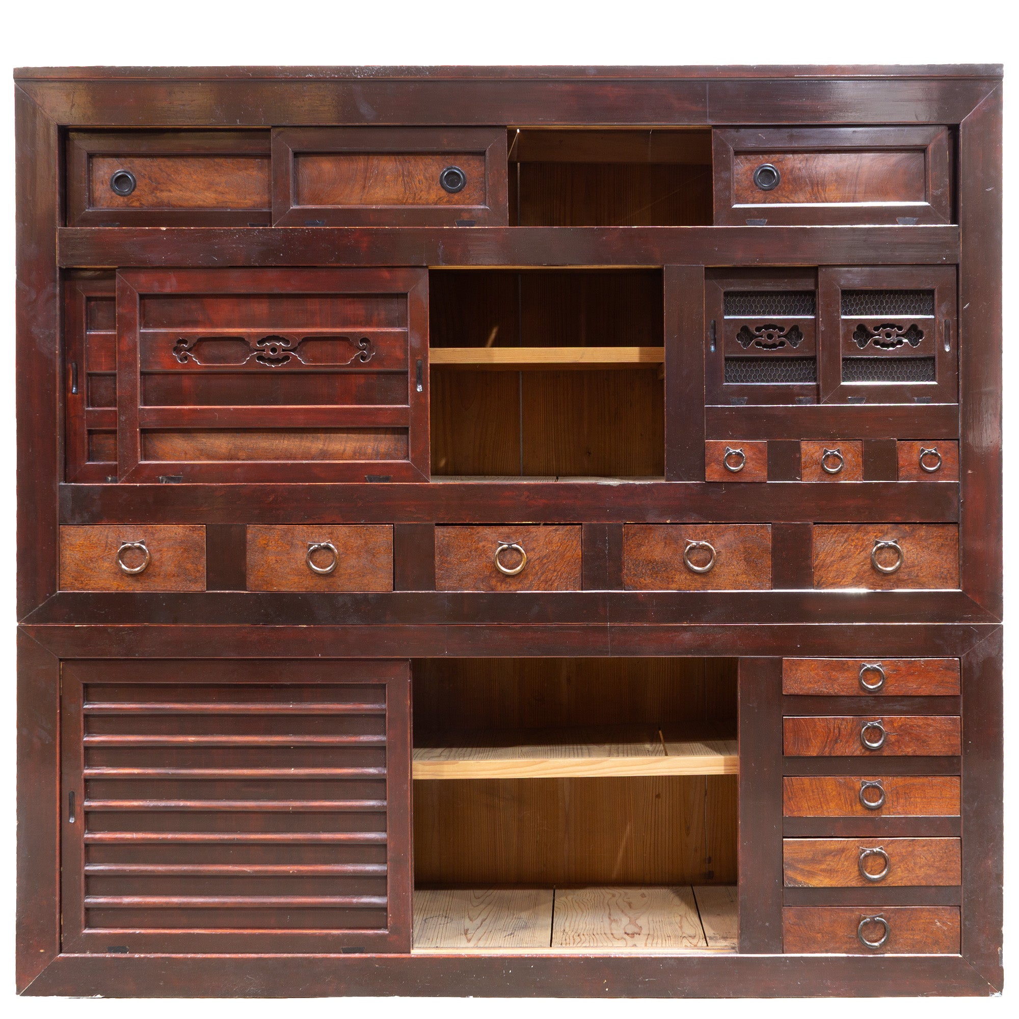Meiji Era Mizuya Tansu from Kyoto | Japanese Antique Cabinet | 6' Width, 2 Section