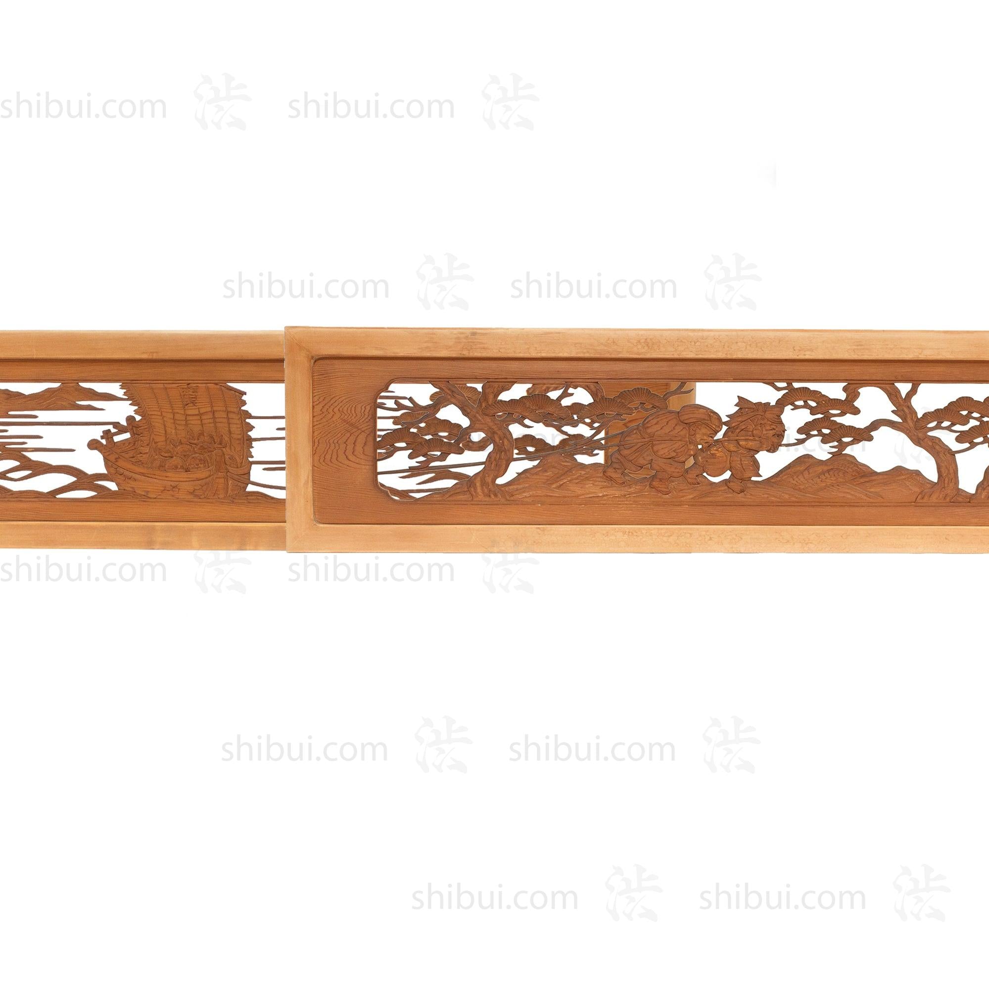 Daikoku and Ebisu with Ship of Treasures Ranma | Japanese Transom | Japanese Decor