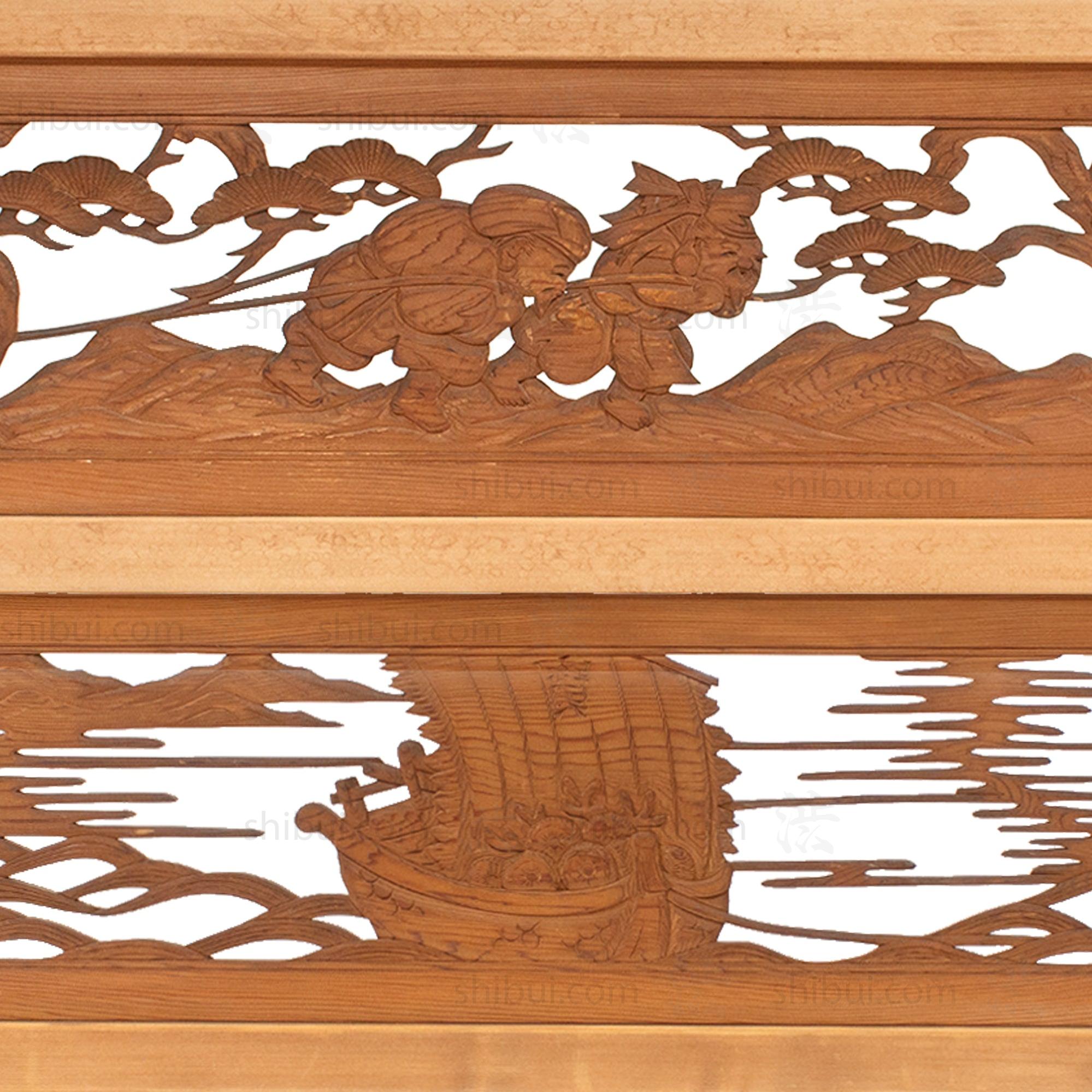 Daikoku and Ebisu with Ship of Treasures Ranma | Japanese Transom | Japanese Decor