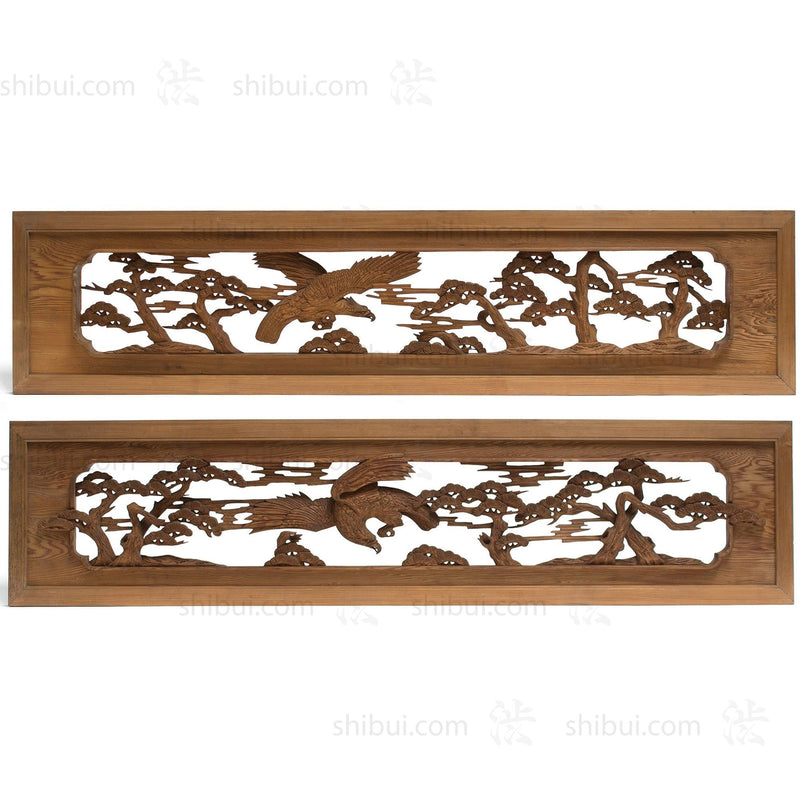 Deeply Caved Hawk Ranma | Transom Carving | Japanese Architectural Decor