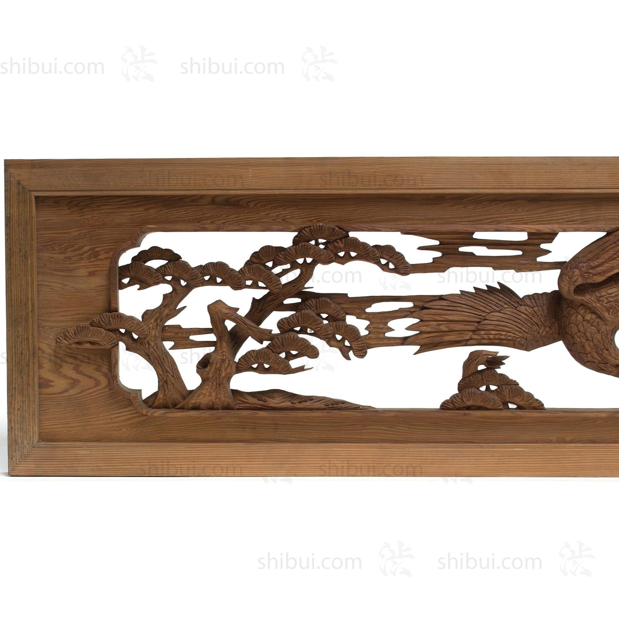 Deeply Caved Hawk Ranma | Transom Carving | Japanese Architectural Decor