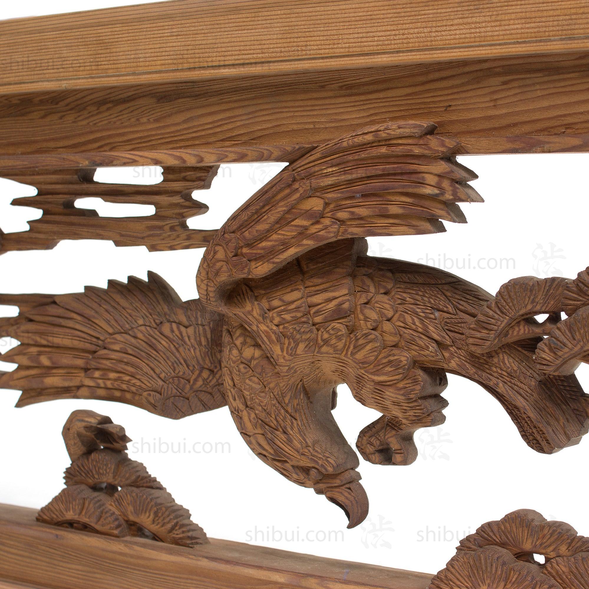 Deeply Caved Hawk Ranma | Transom Carving | Japanese Architectural Decor