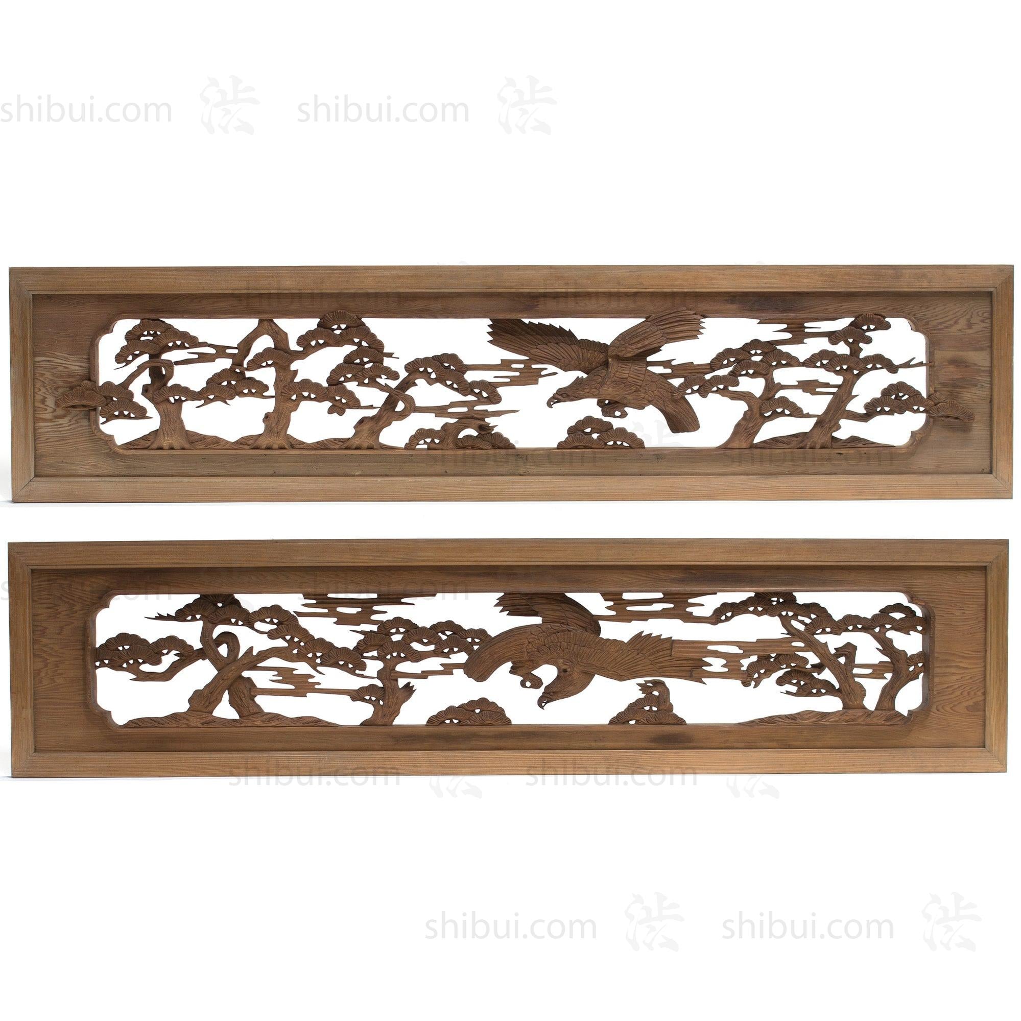 Deeply Caved Hawk Ranma | Transom Carving | Japanese Architectural Decor