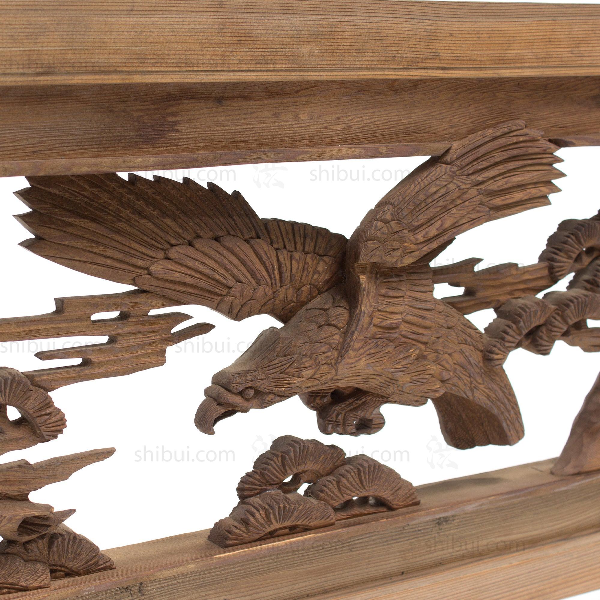 Deeply Caved Hawk Ranma | Transom Carving | Japanese Architectural Decor