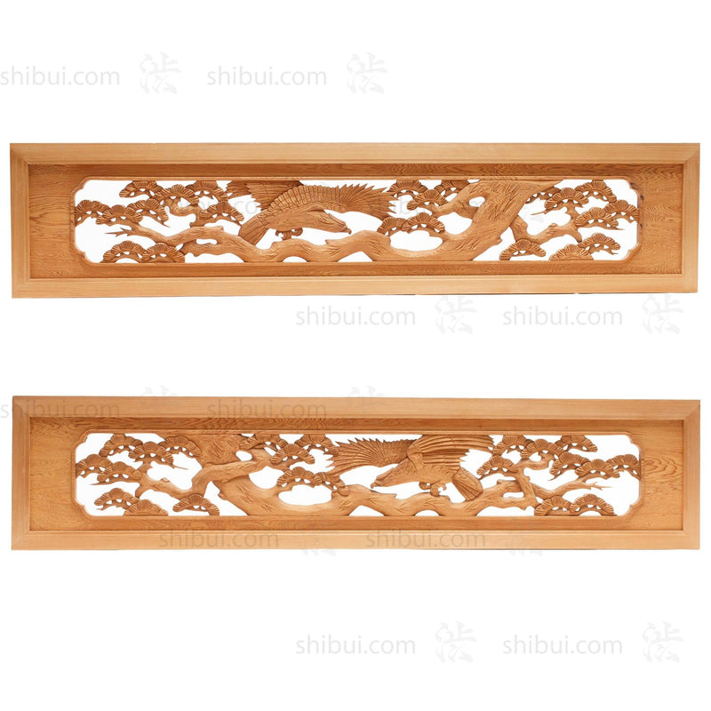 Carved Hawk and Pine Ranma | Japanese Transom Screen