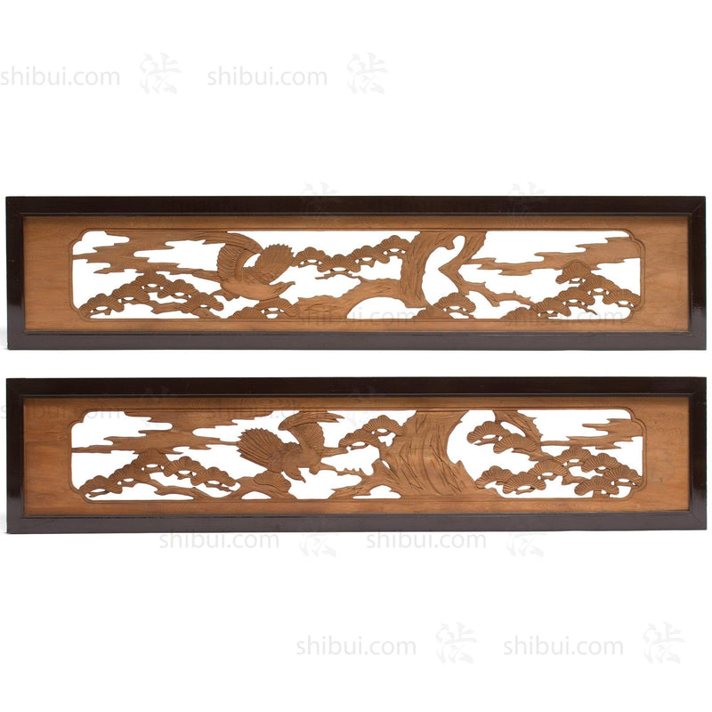 Hawk & Pine Ranma | Transom Carving | Japanese Architectural Decor