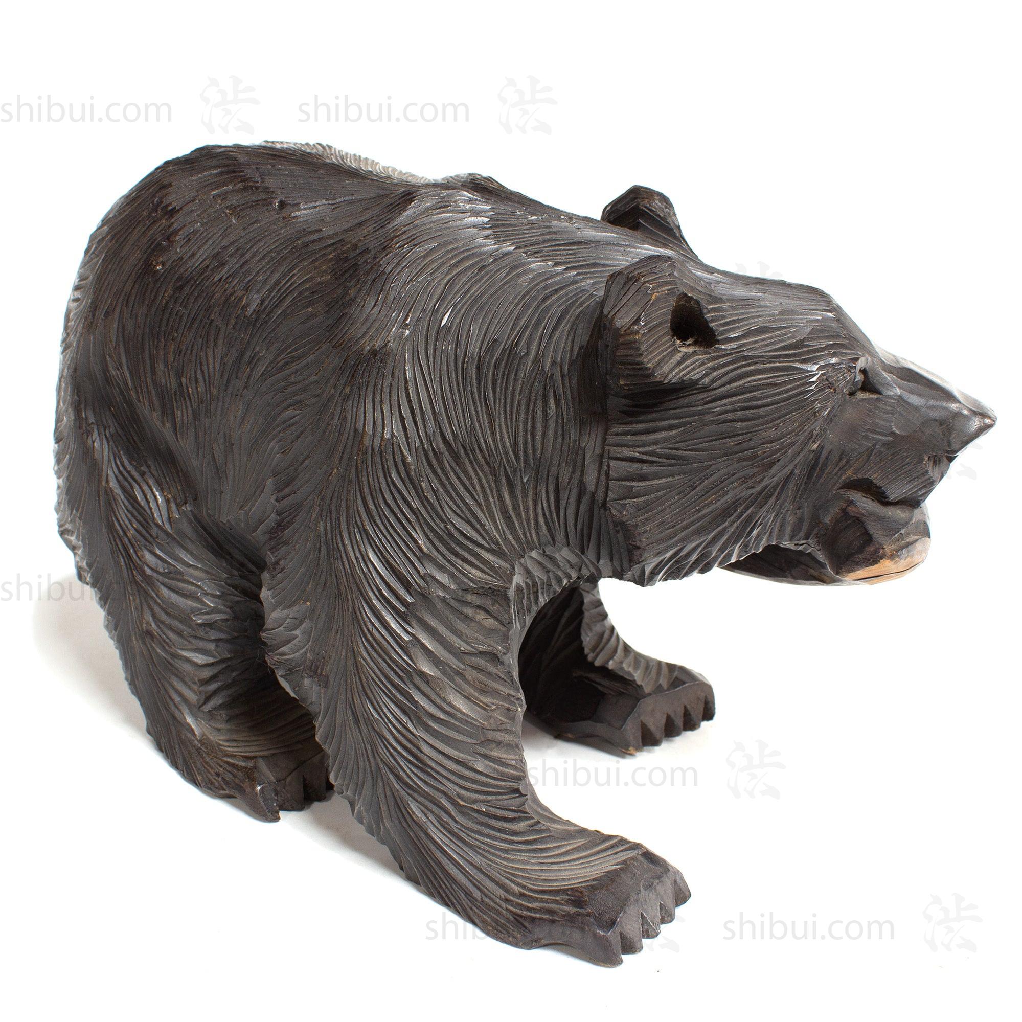 Kibori Kuma | Hand Carved Wood Bear | Japanese Hand Carved Bear with Salmon