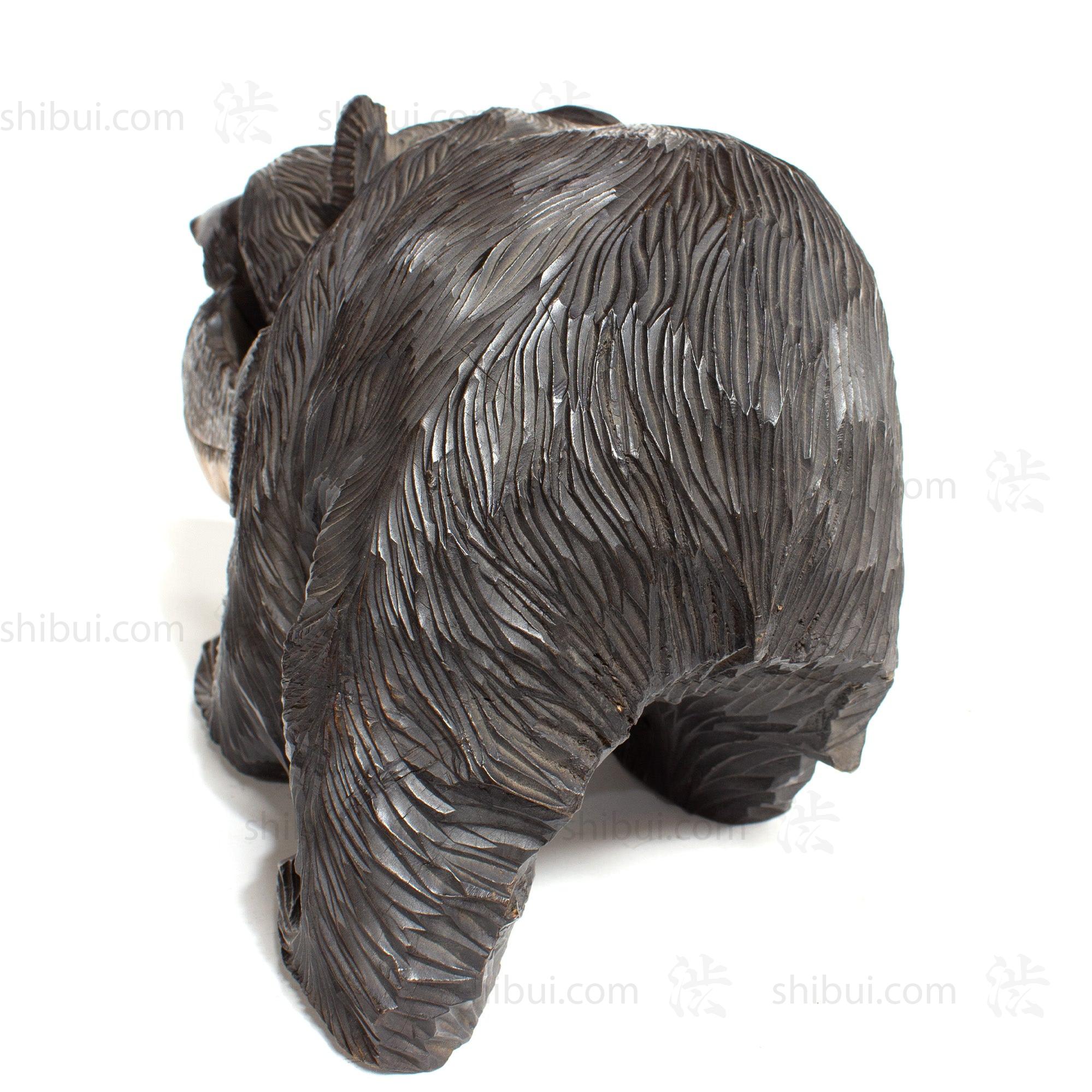Kibori Kuma | Hand Carved Wood Bear | Japanese Hand Carved Bear with Salmon