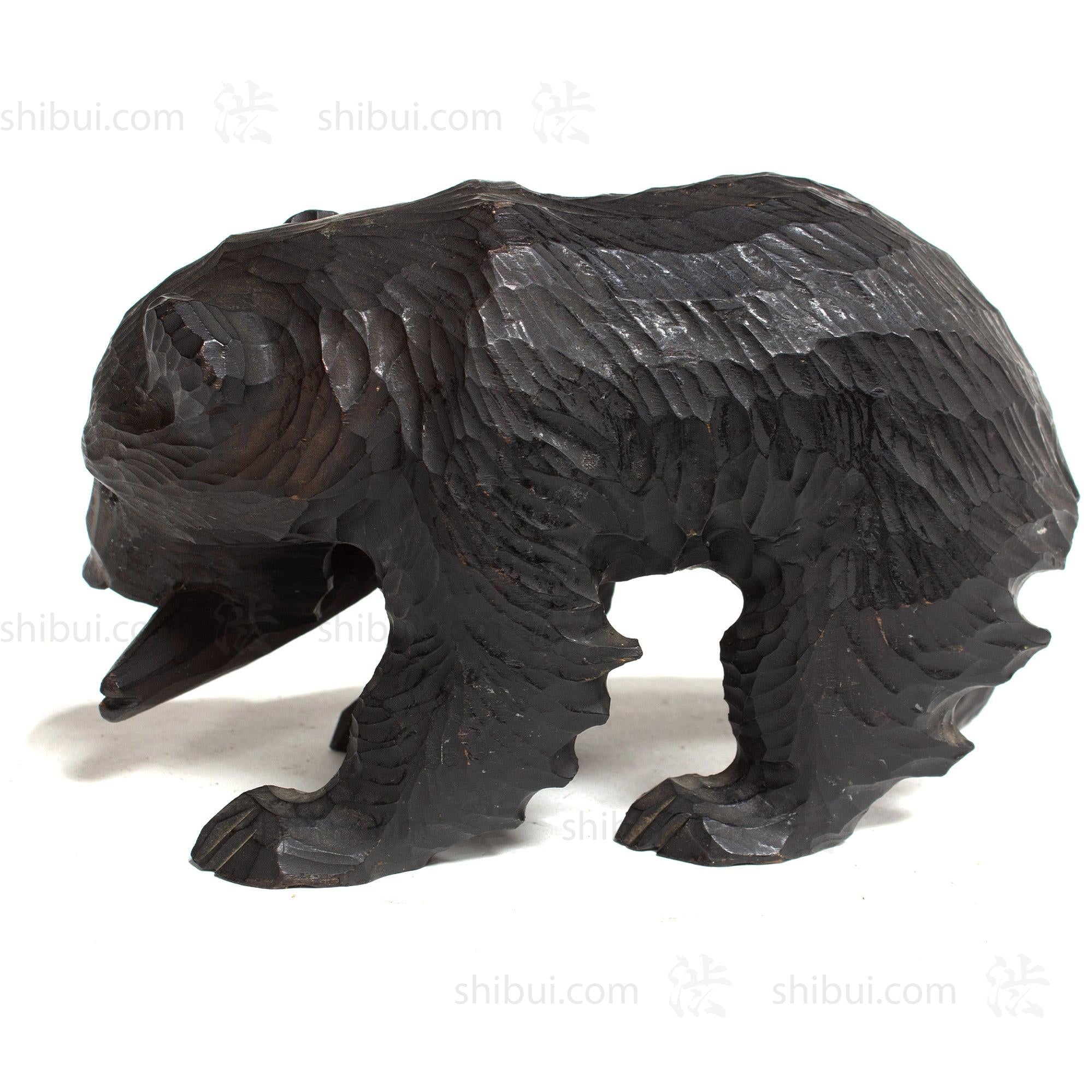 Kibori Kuma | Hand Carved Wood Bear | Japanese Hand Carved Bear with Salmon