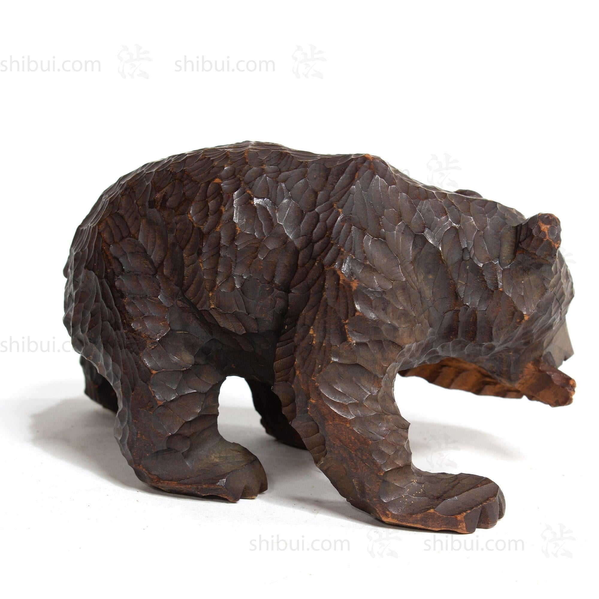 Kibori Kuma | Hand Carved Wood Bear | Japanese Hand Carved Bear with Salmon