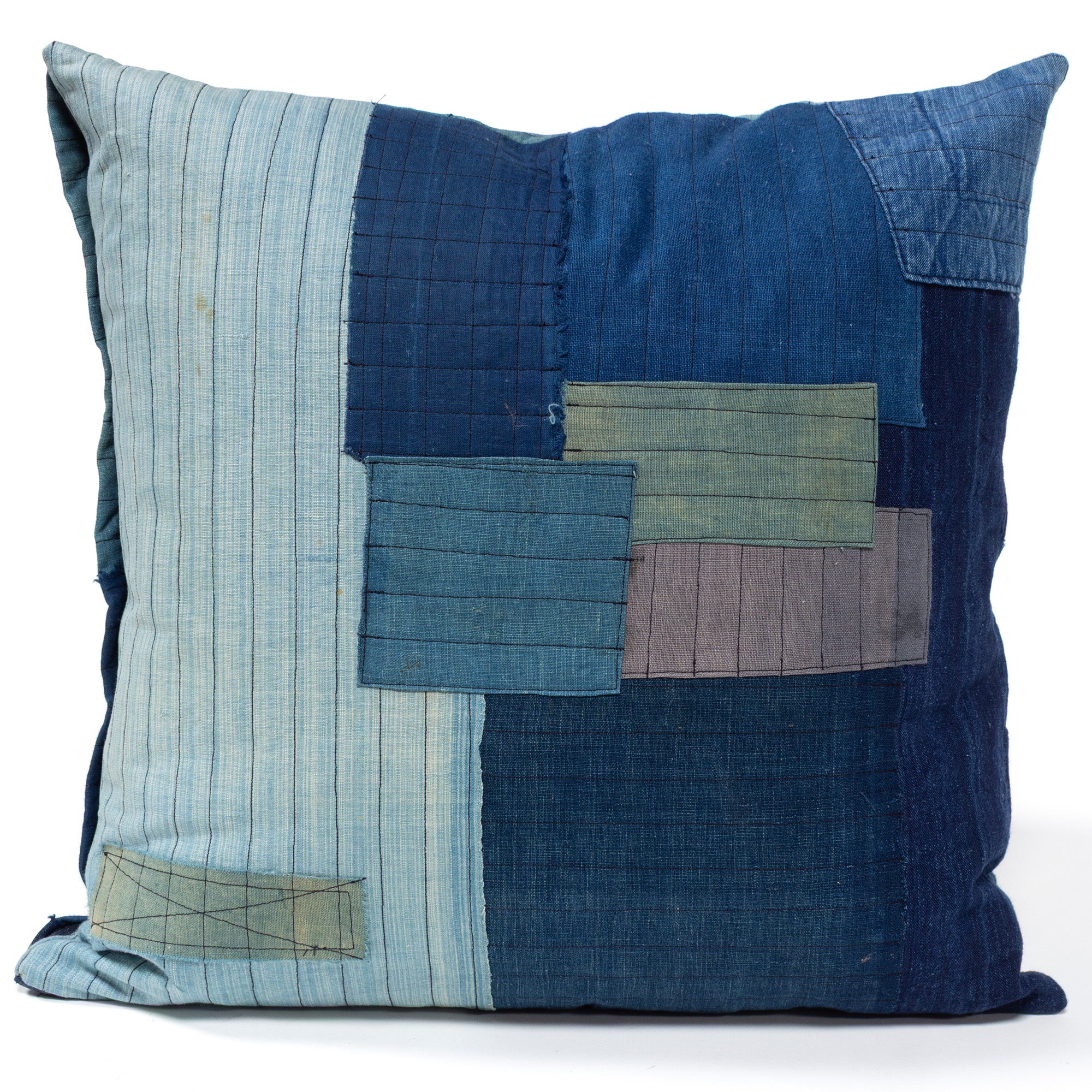 Vintage Japanese Indigo Cotton Patchwork Pillow