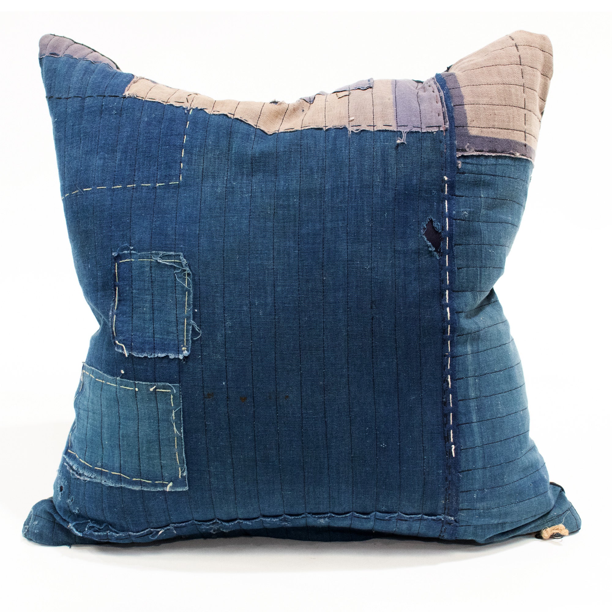 Vintage Japanese Indigo Cotton Boro Patchwork Pillow