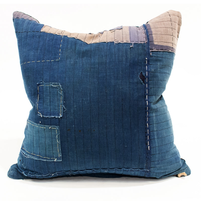 Vintage Japanese Indigo Cotton Boro Patchwork Pillow