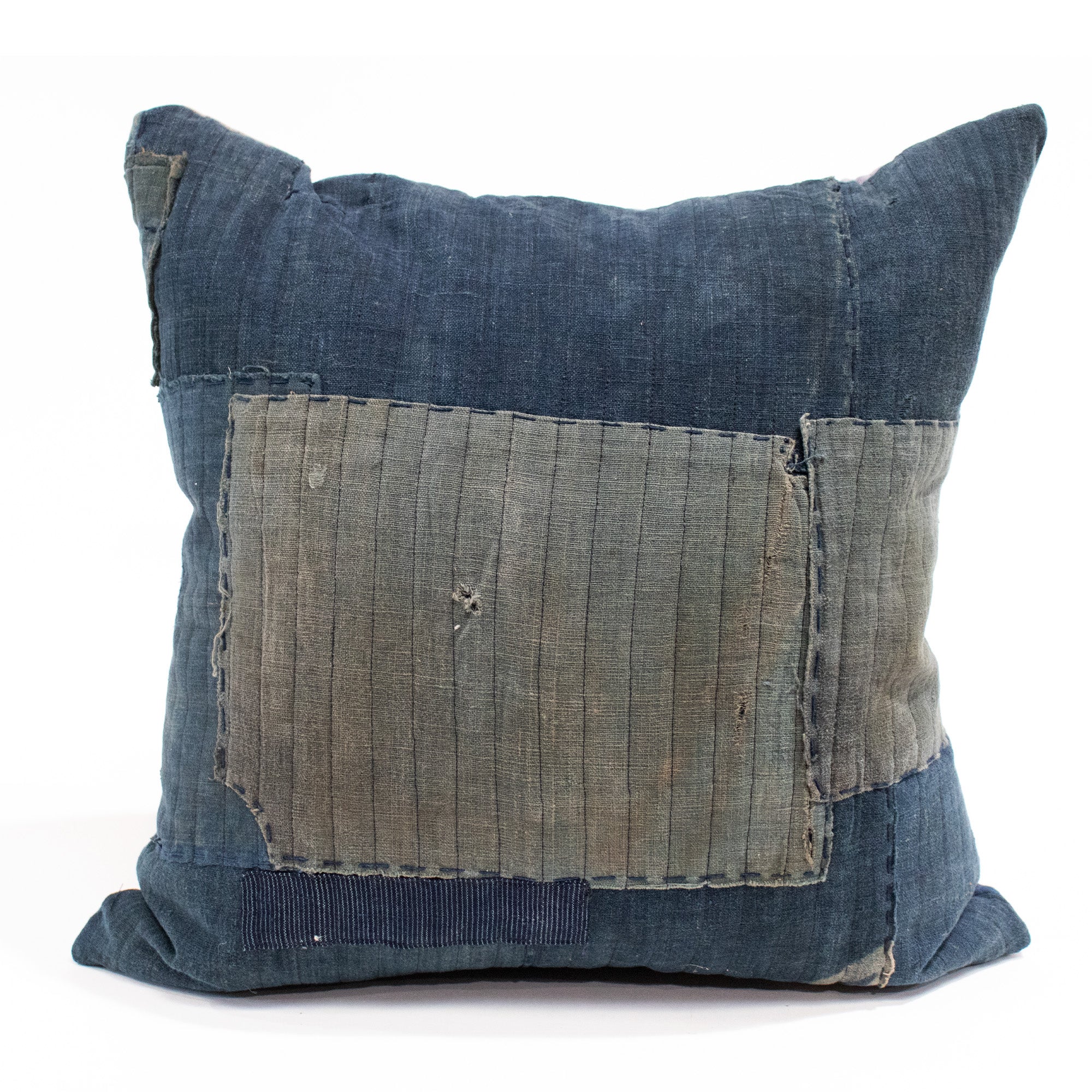 Vintage Japanese Indigo Cotton Boro Patchwork Pillow