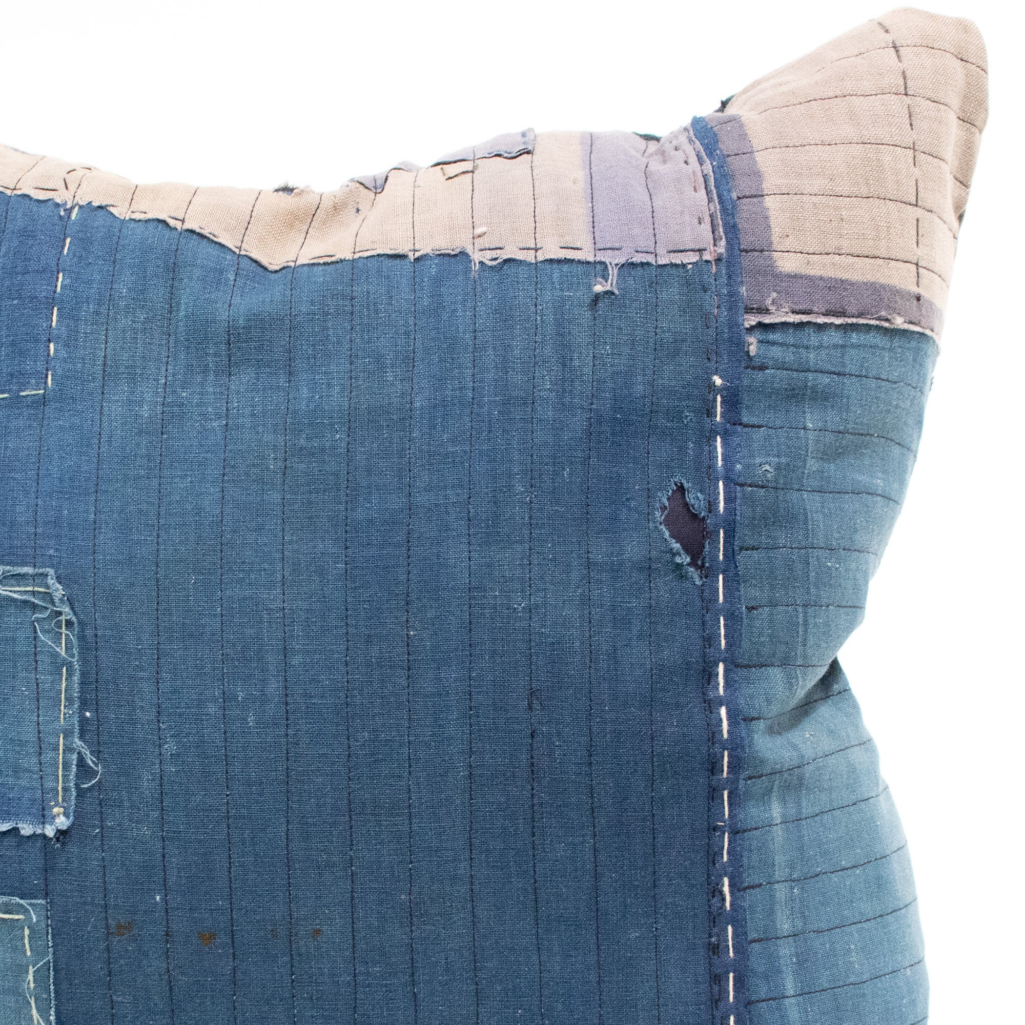 Vintage Japanese Indigo Cotton Boro Patchwork Pillow