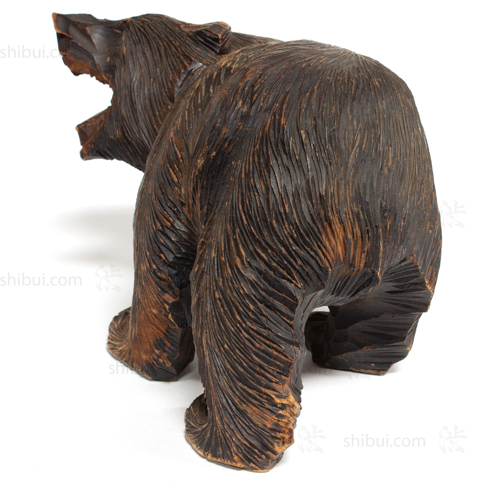 Kibori Kuma | Hand Carved Wood Bear | Japanese Hand Carved Bear with Salmon