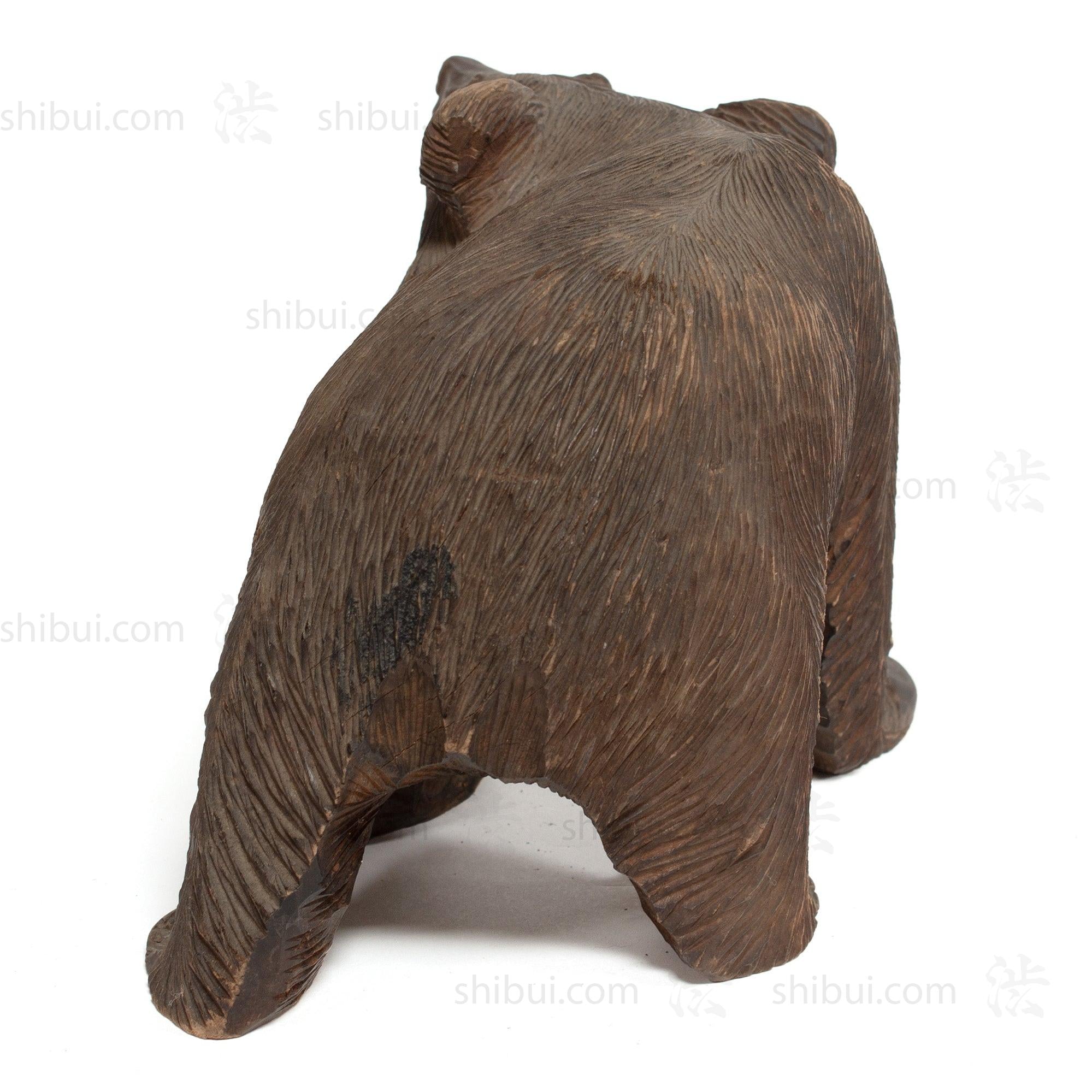 Kibori Kuma | Hand Carved Wood Bear | Japanese Hand Carved Bear with Salmon
