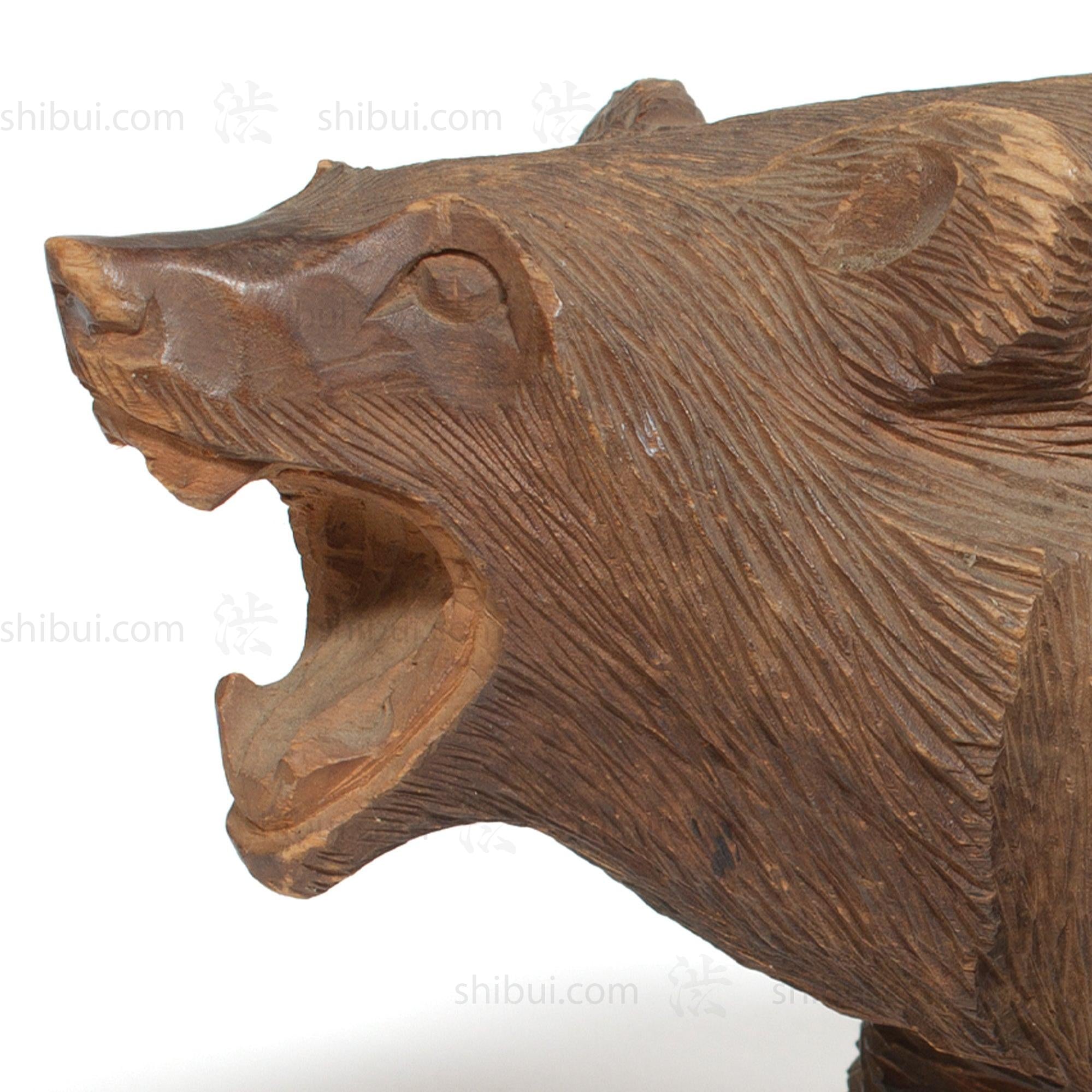Kibori Kuma | Hand Carved Wood Bear | Japanese Hand Carved Bear with Salmon