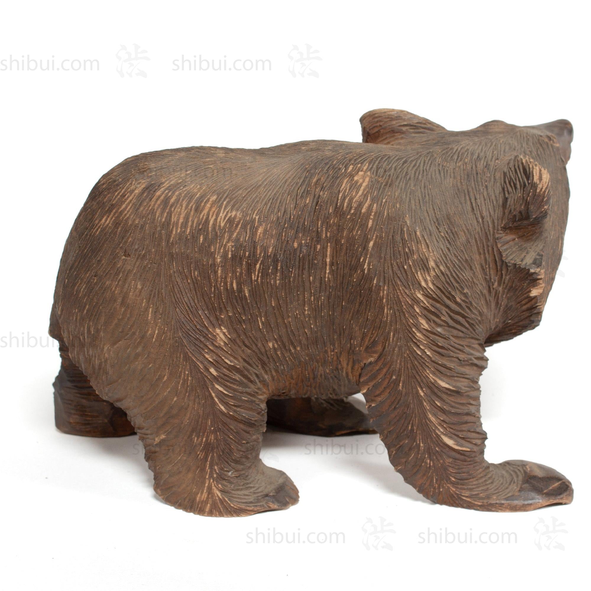 Kibori Kuma | Hand Carved Wood Bear | Japanese Hand Carved Bear with Salmon