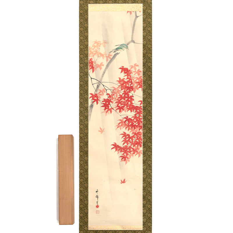 Autumn Leaves and Small Birds Scroll