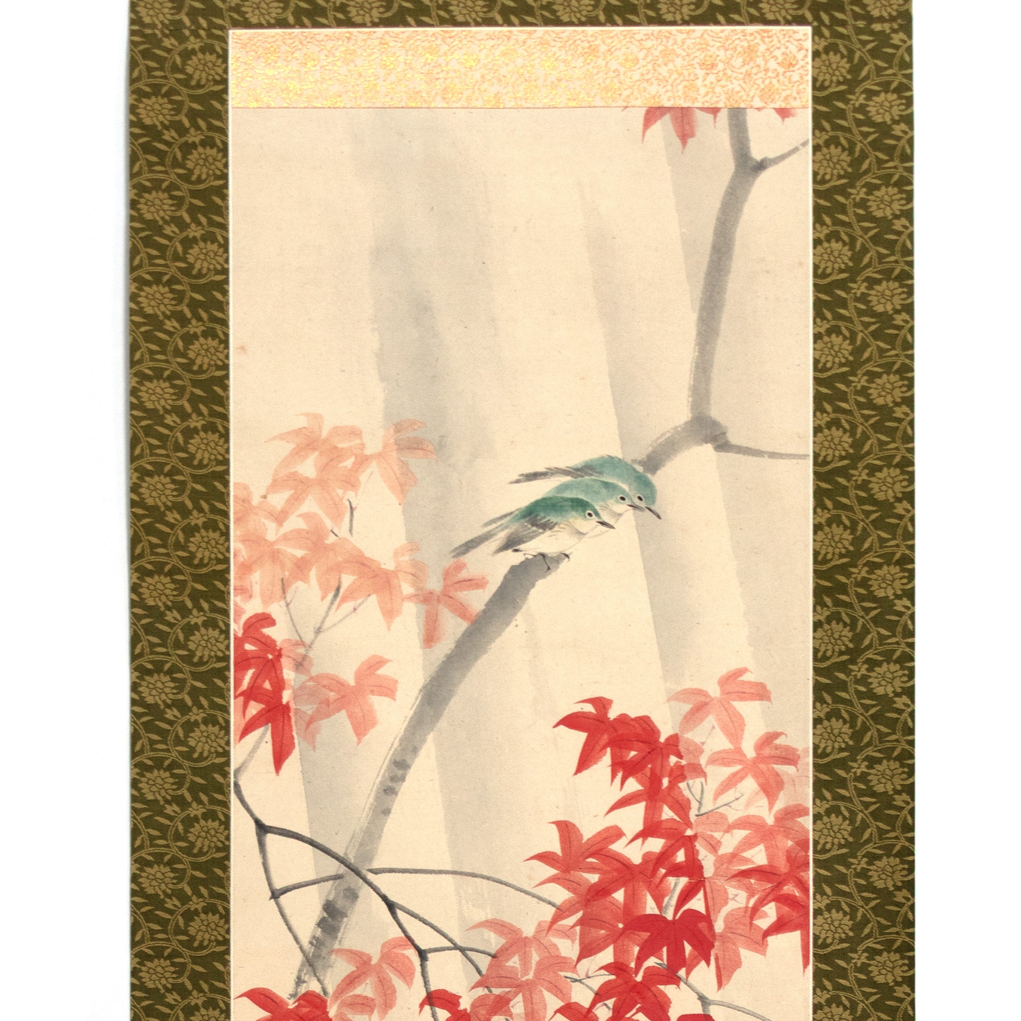Autumn Leaves and Small Birds Scroll