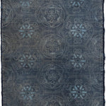 Japanese Indigo Katazome Panel Textile Tortise Shell and Flower Pattern