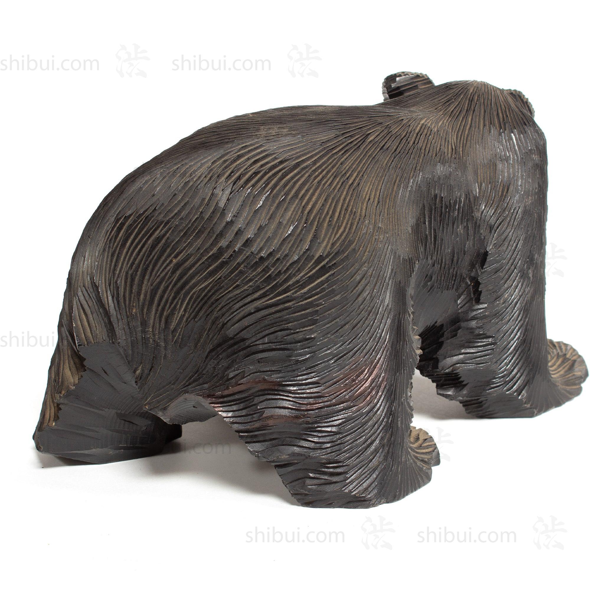 Kibori Kuma | Hand Carved Wood Bear | Japanese Hand Carved Bear with Salmon