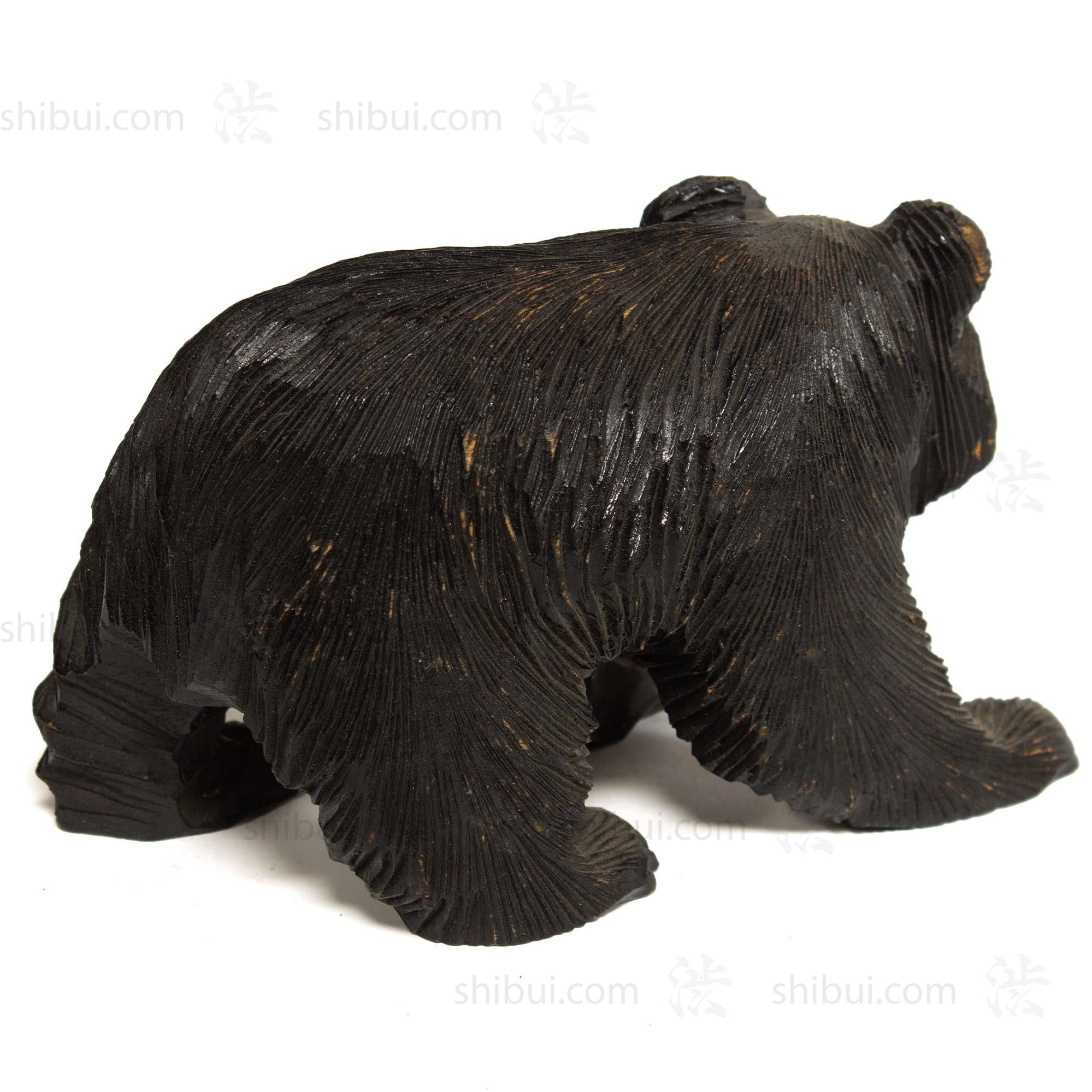 Kibori Kuma | Hand Carved Wood Bear | Japanese Hand Carved Bear with Salmon