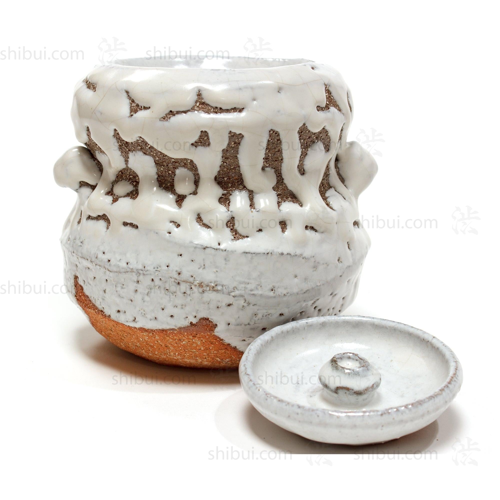 Hagi Mizusashi with Crawling Shino by Takamise Seiko | Water Jar for Tea Ceremony
