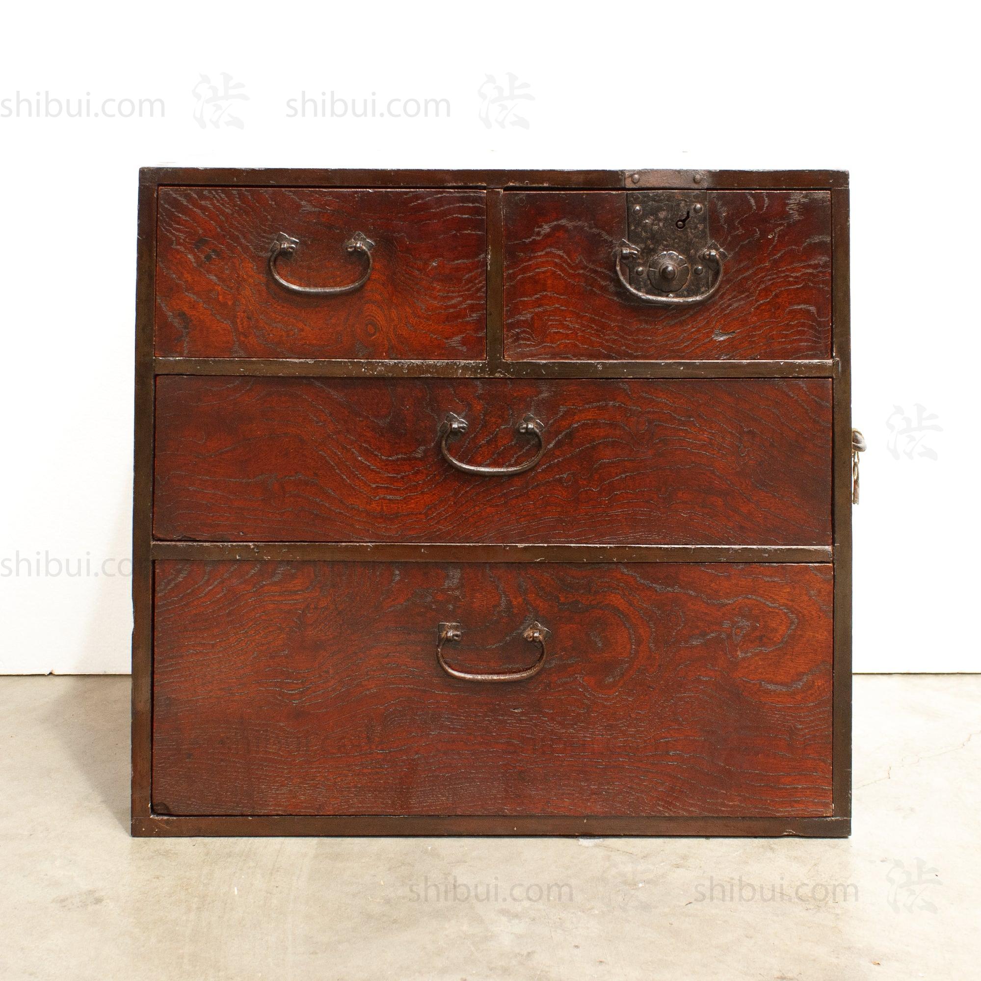 Beautifully Figured Keyaki 4 Drawer Ko Dansu | Small Tansu Chest