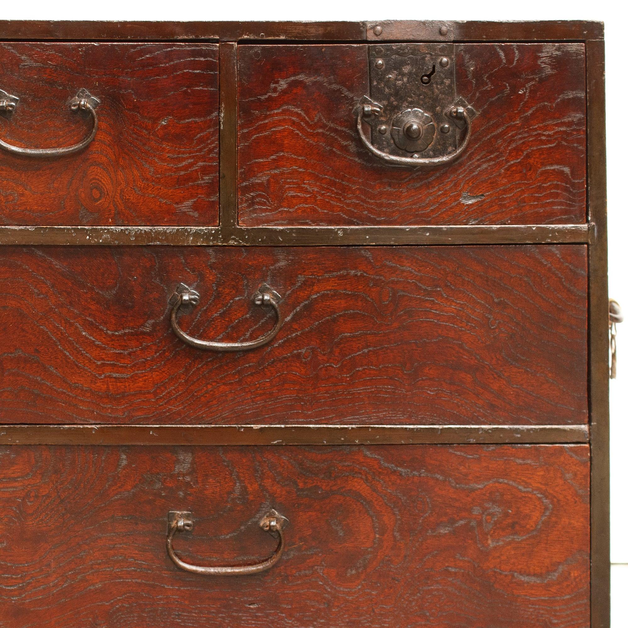 Beautifully Figured Keyaki 4 Drawer Ko Dansu | Small Tansu Chest