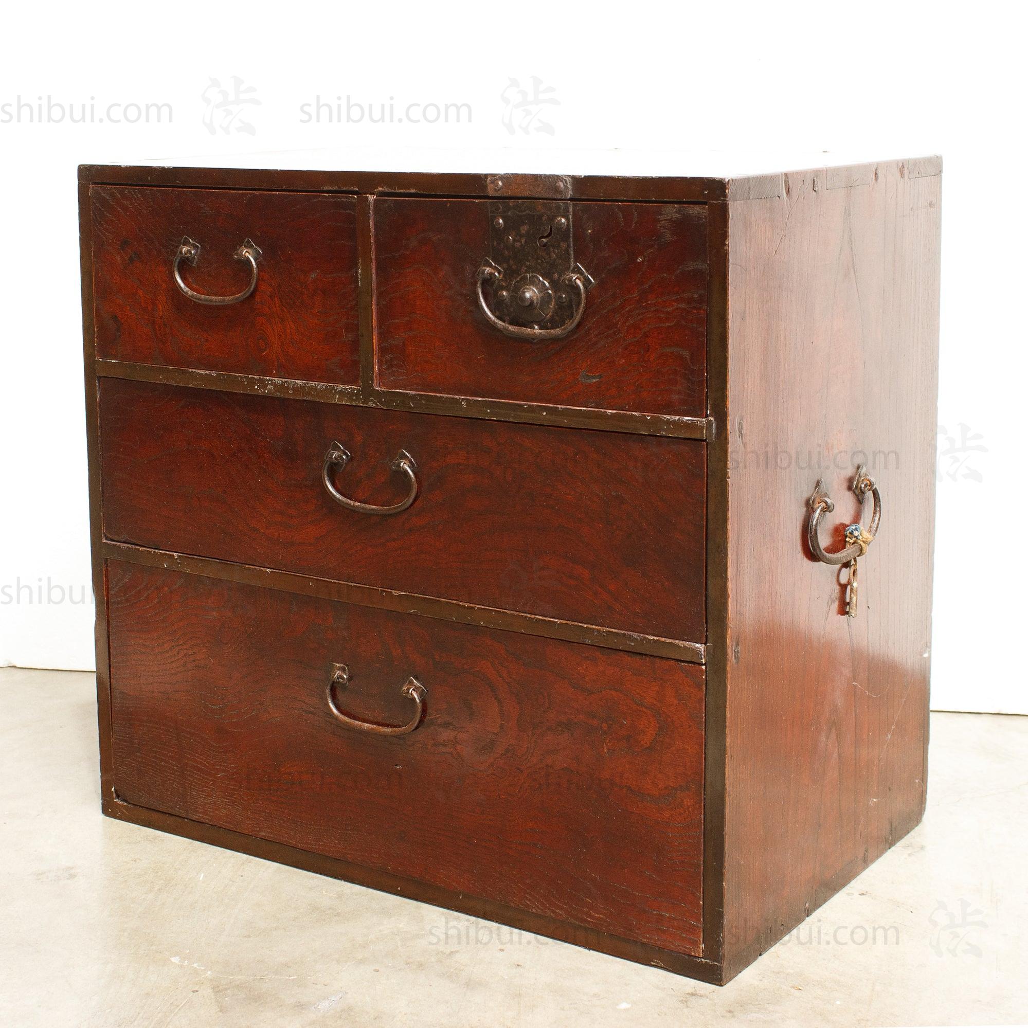 Beautifully Figured Keyaki 4 Drawer Ko Dansu | Small Tansu Chest
