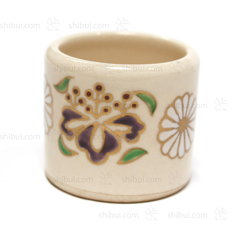 Kyo-yaki Futaoki | Vintage Ladle Rest with Kiri and Kiku Motif