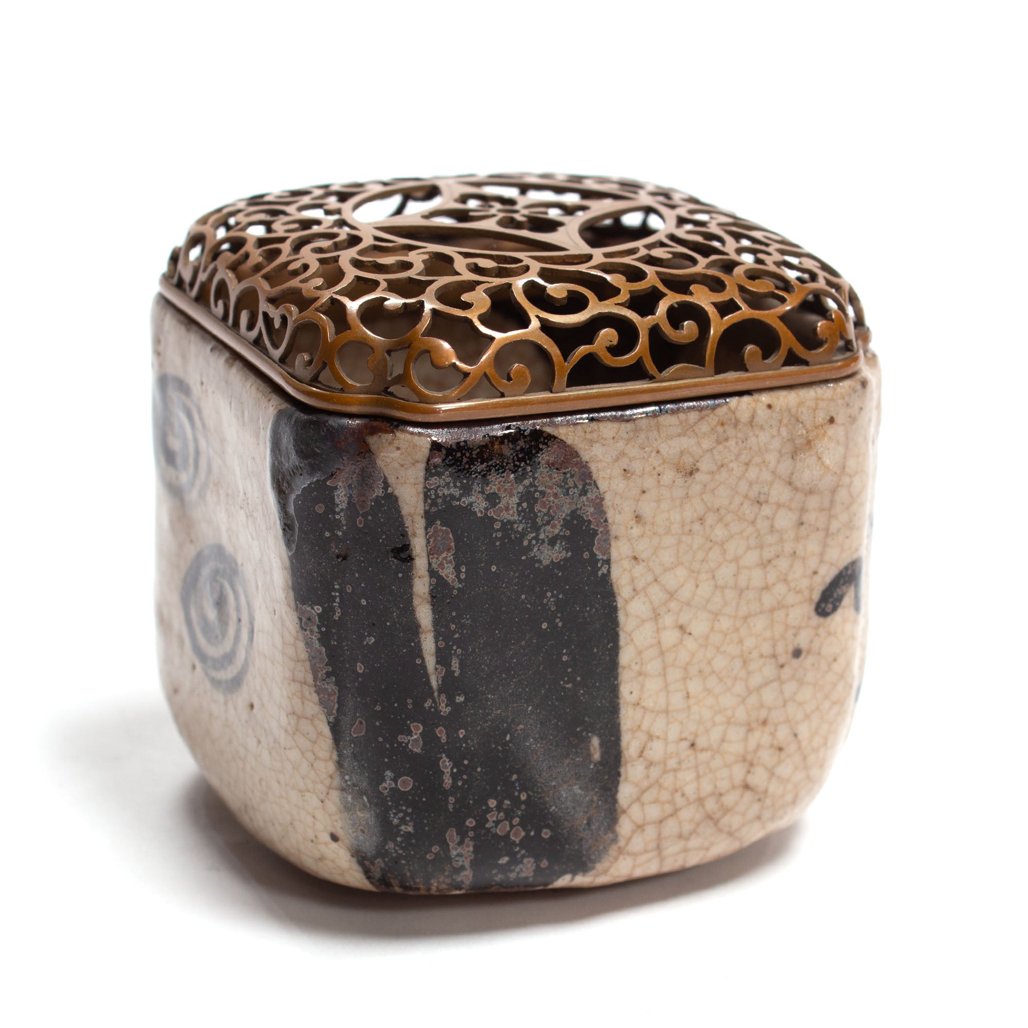 Kuro Oribe Koro Incense Burner