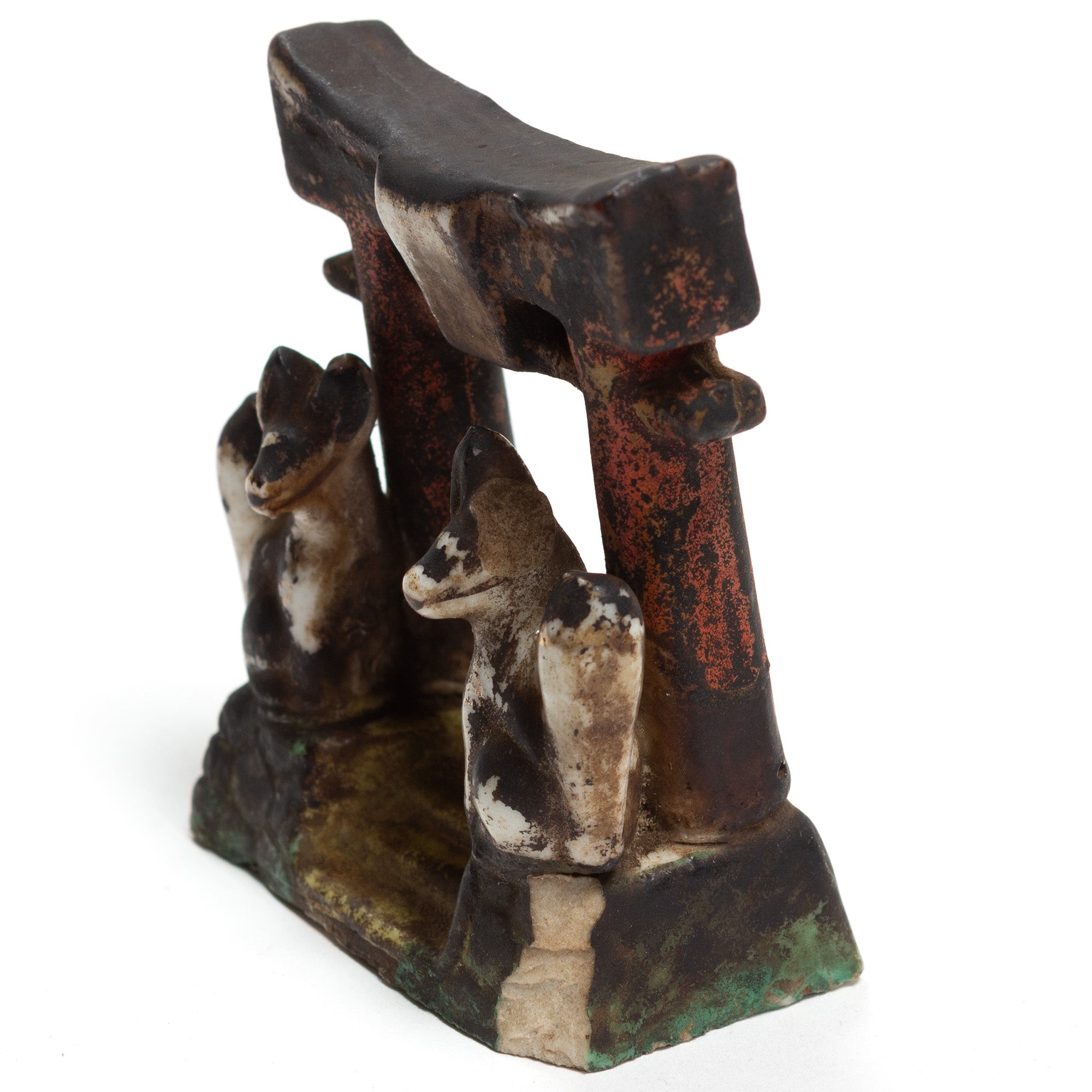 Small Inari Foxes at Gate | Sacred Kitsune Clay Figure