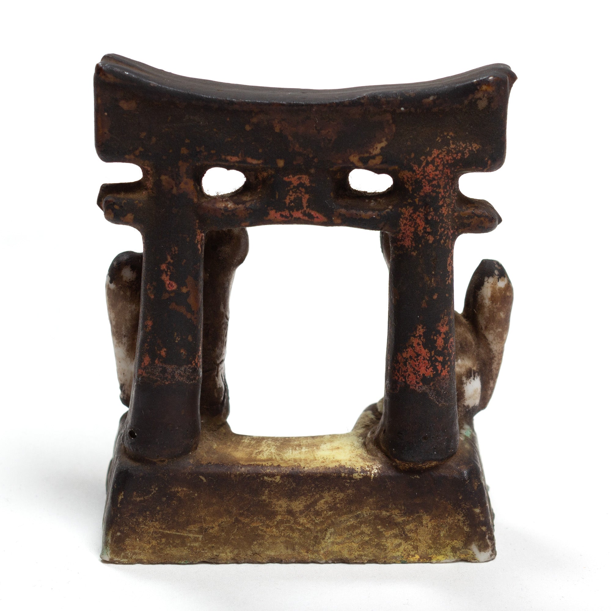 Small Inari Foxes at Gate | Sacred Kitsune Clay Figure
