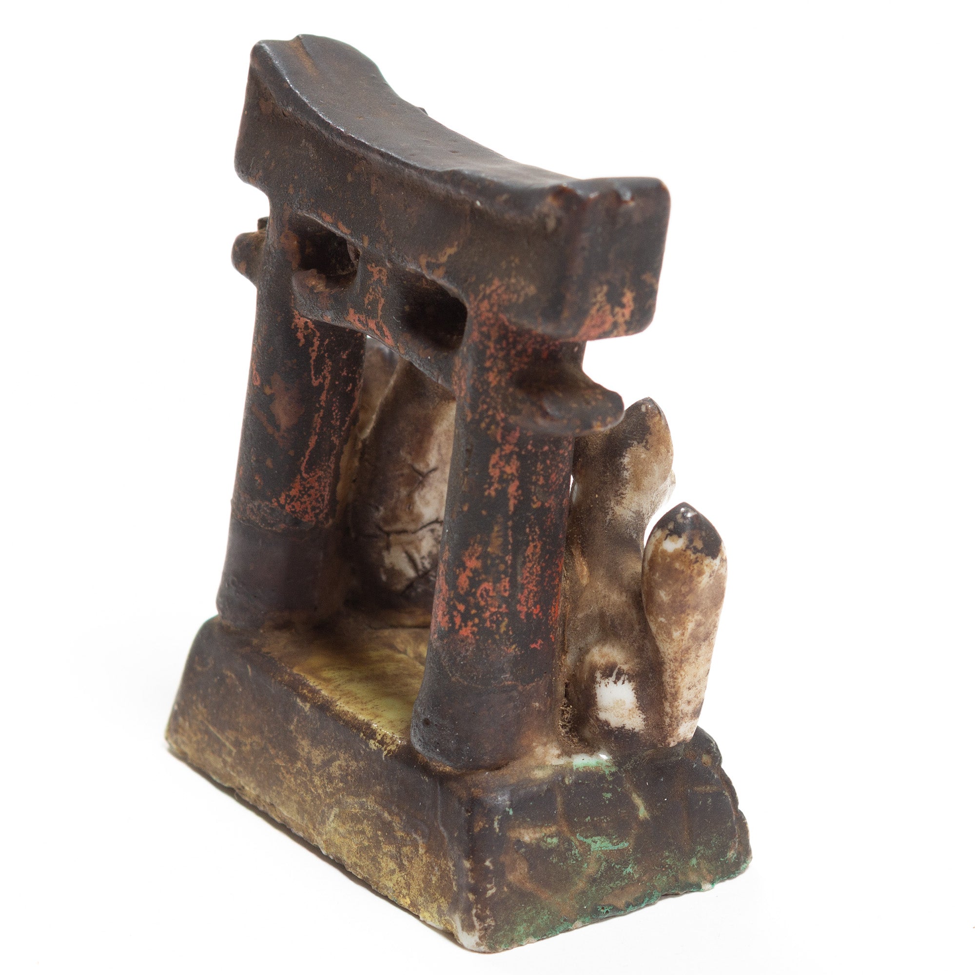 Small Inari Foxes at Gate | Sacred Kitsune Clay Figure