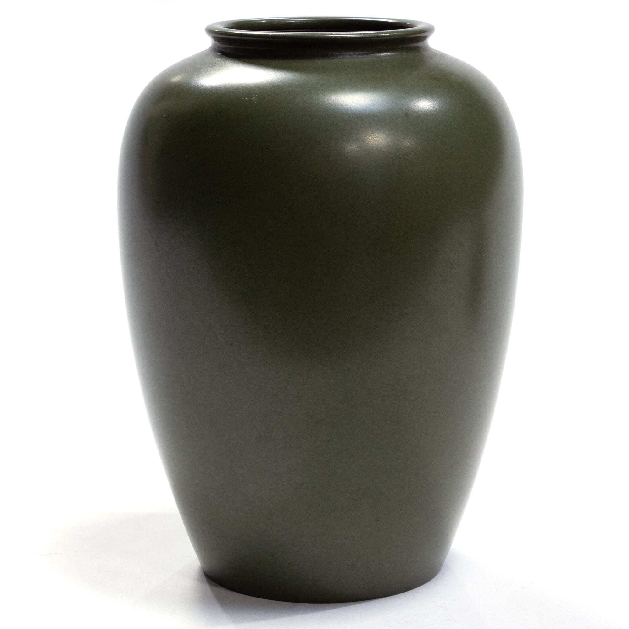 Green Copper Vase Depicting Mount Fuji and Cranes