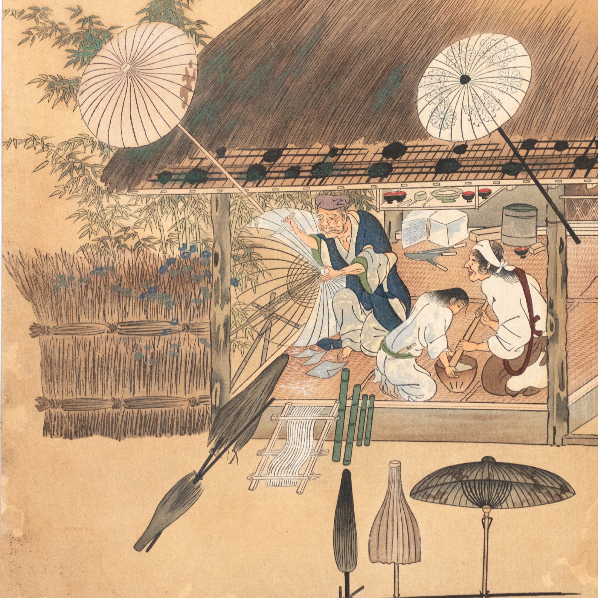 The Craftsmen's Life - Umbrella Makers | Antique Japanese Wood Block Print