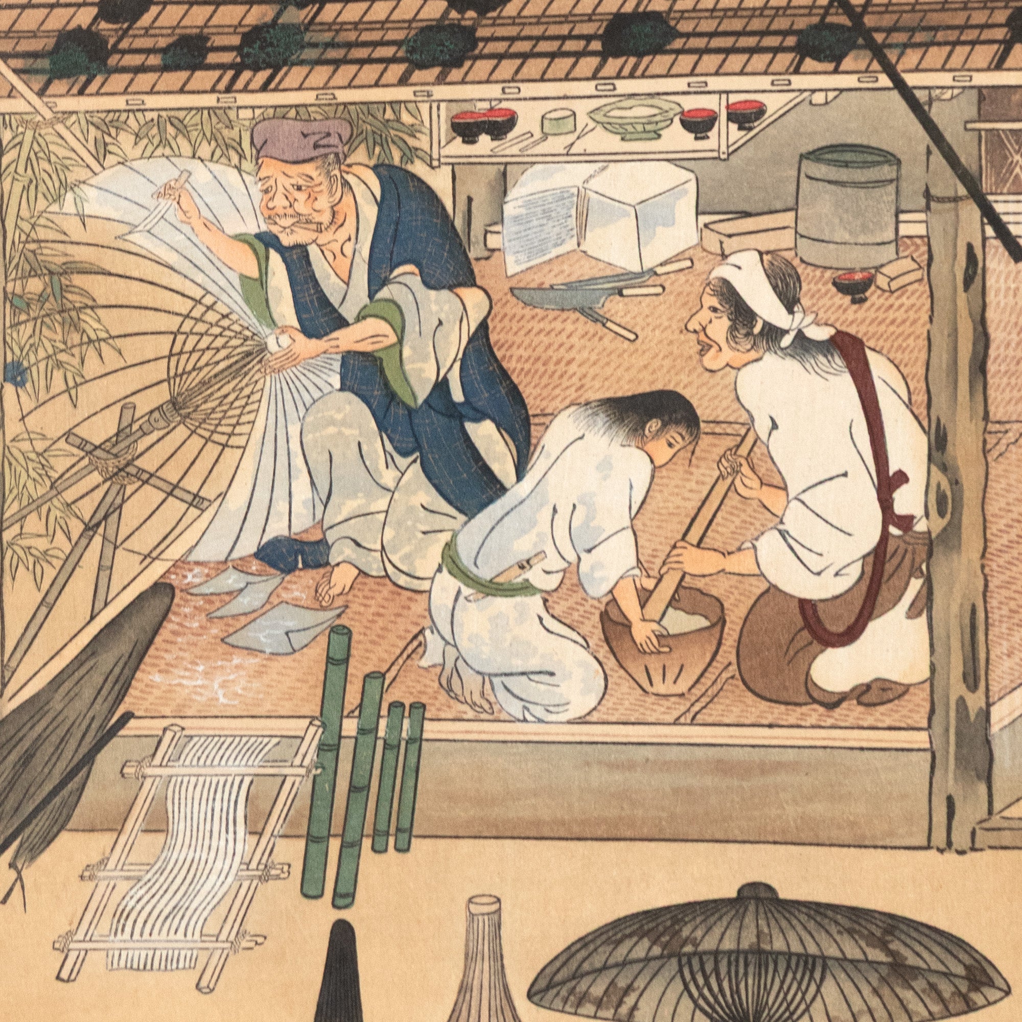 The Craftsmen's Life - Umbrella Makers | Antique Japanese Wood Block Print
