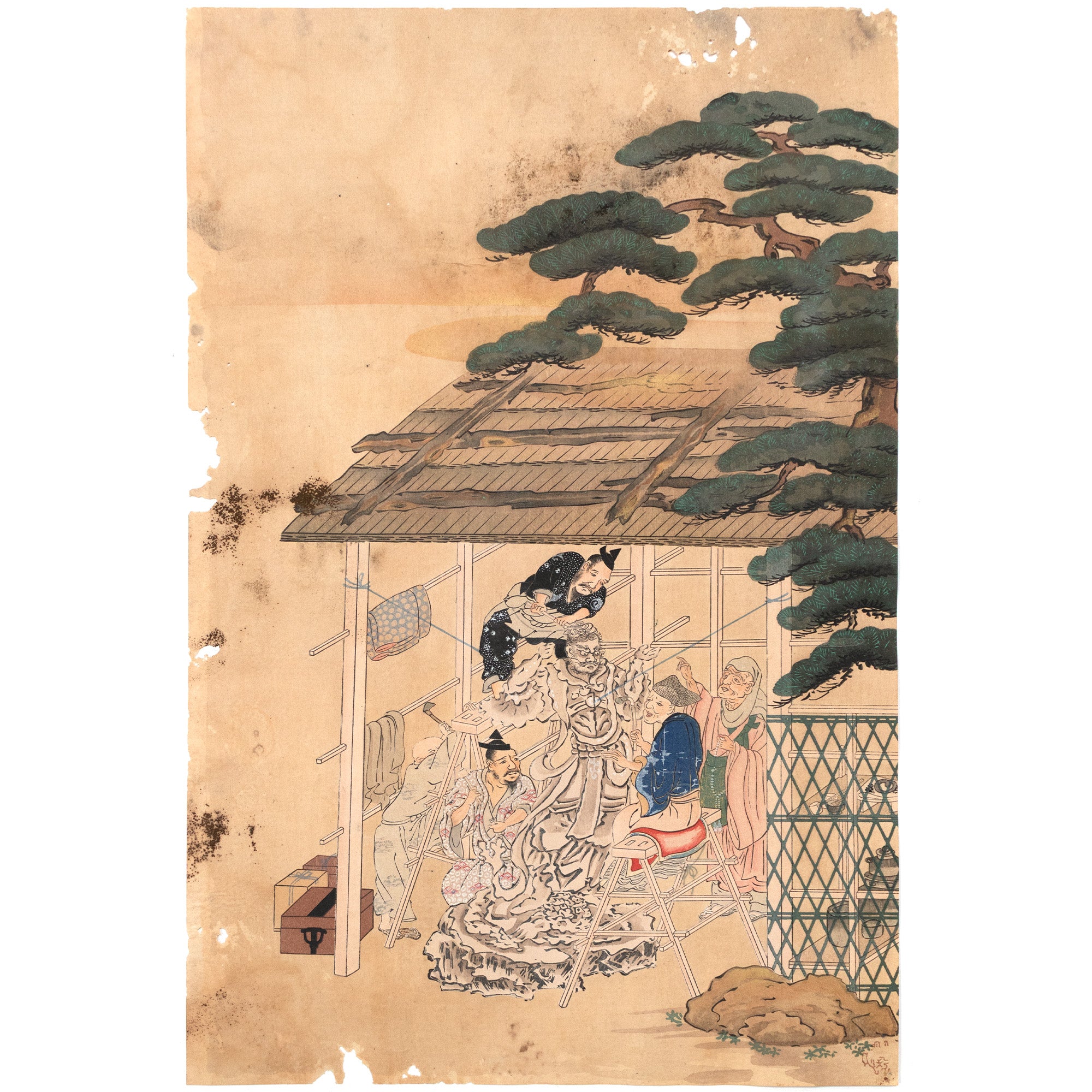 The Craftsmen's Life - Sculpture of Buddhist Image | Antique Japanese Wood Block Print