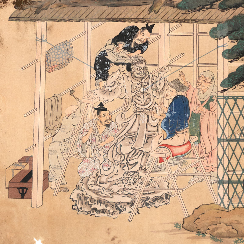 The Craftsmen's Life - Sculpture of Buddhist Image | Antique Japanese Wood Block Print