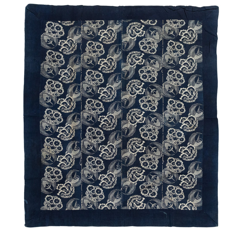 4-panel Katazome Futonji with Crane and Tortise Motif