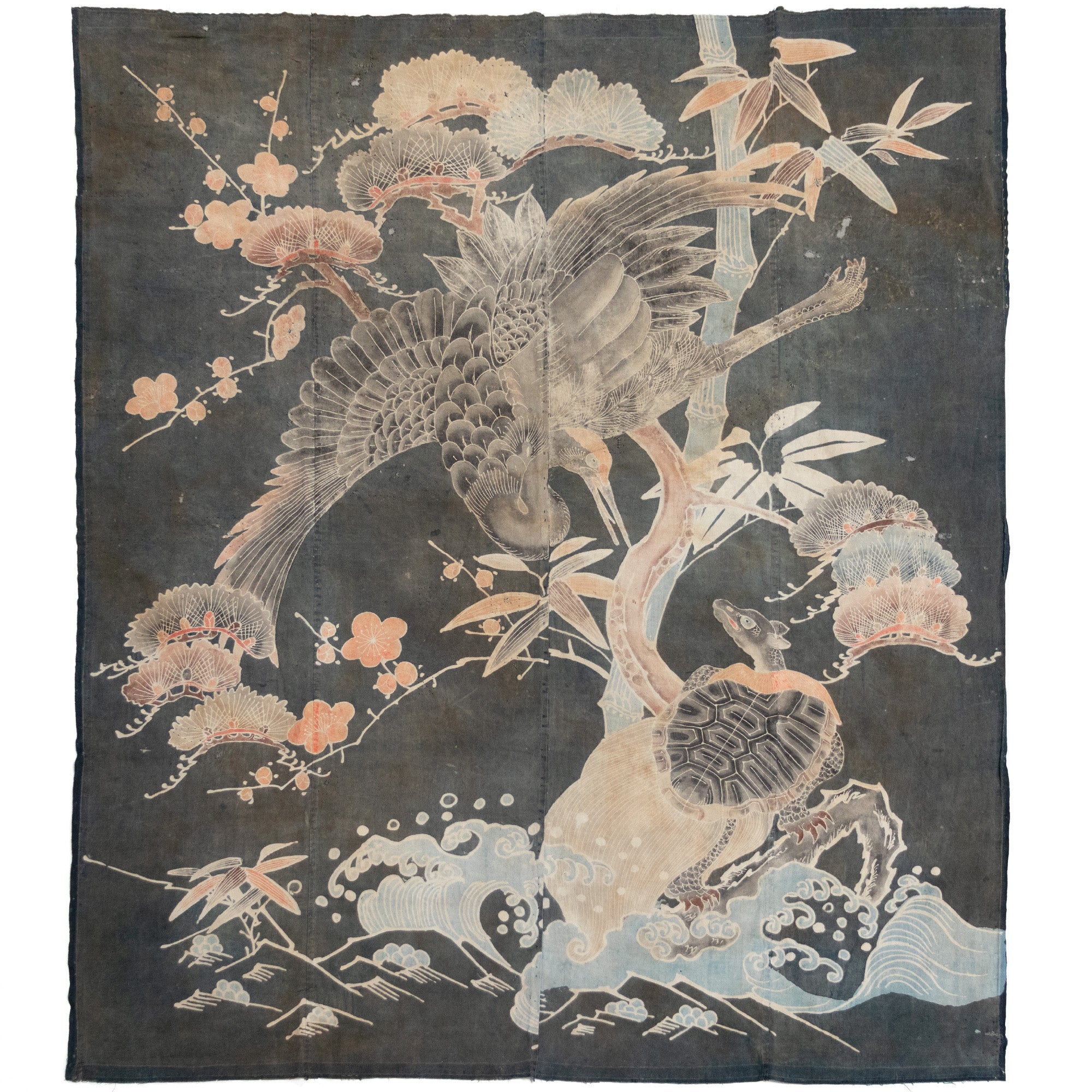 Crane & Tortoise Futonji Japanese Antique Indigo Tsutsugaki Futon Cover