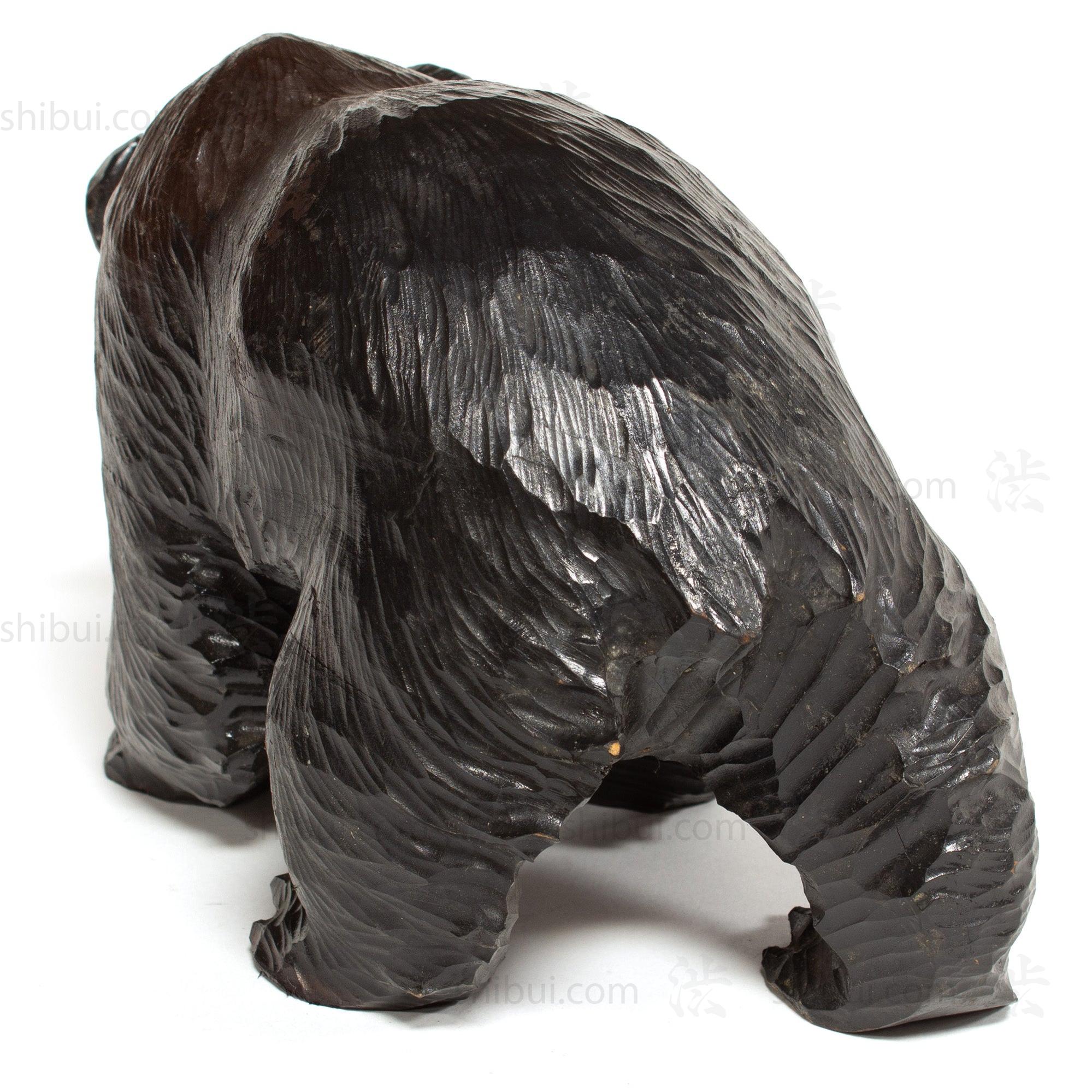 Kibori Kuma | Hand Carved Wood Bear | Japanese Hand Carved Bear with Salmon