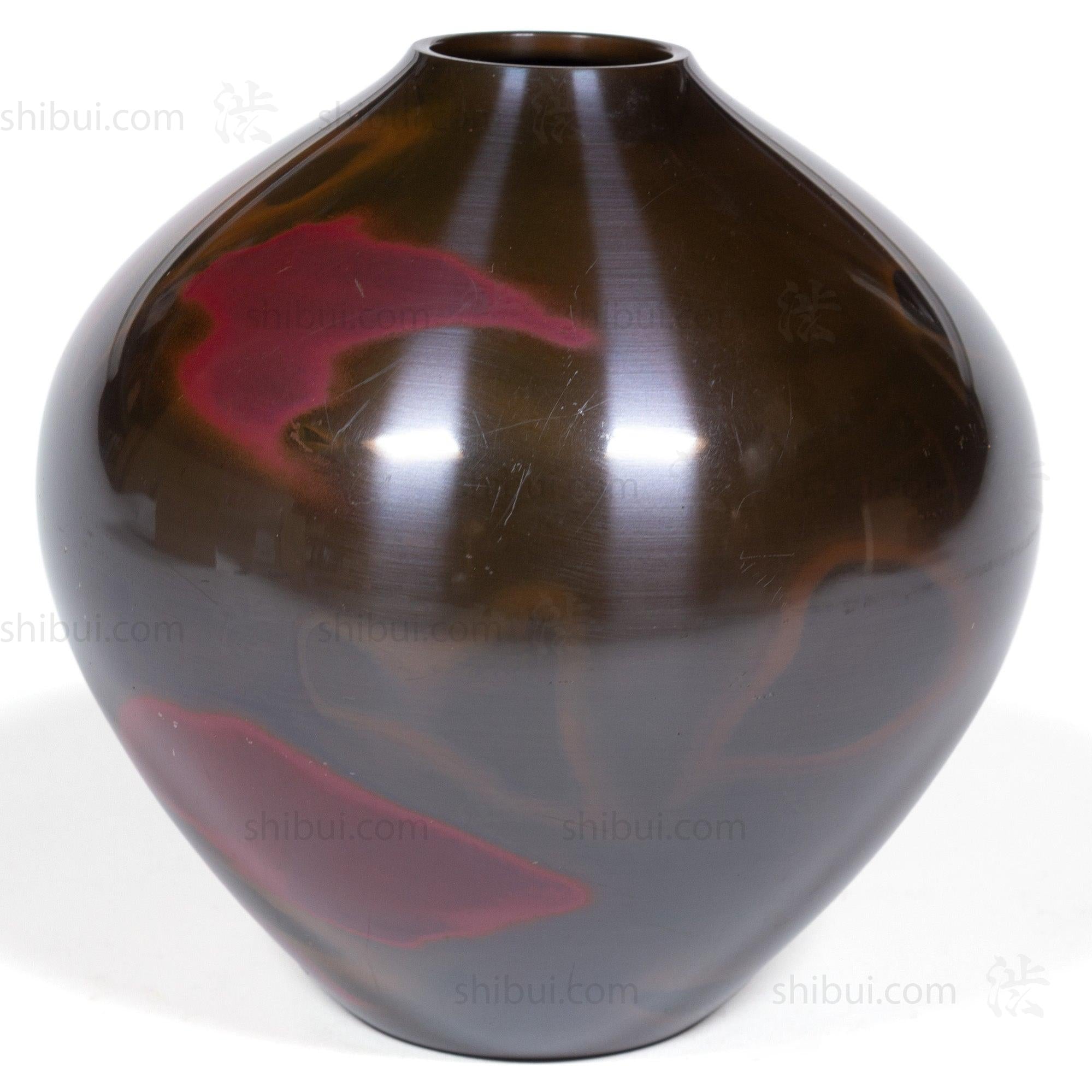 Vintage Bronze Vase With Magenta Spots and Box