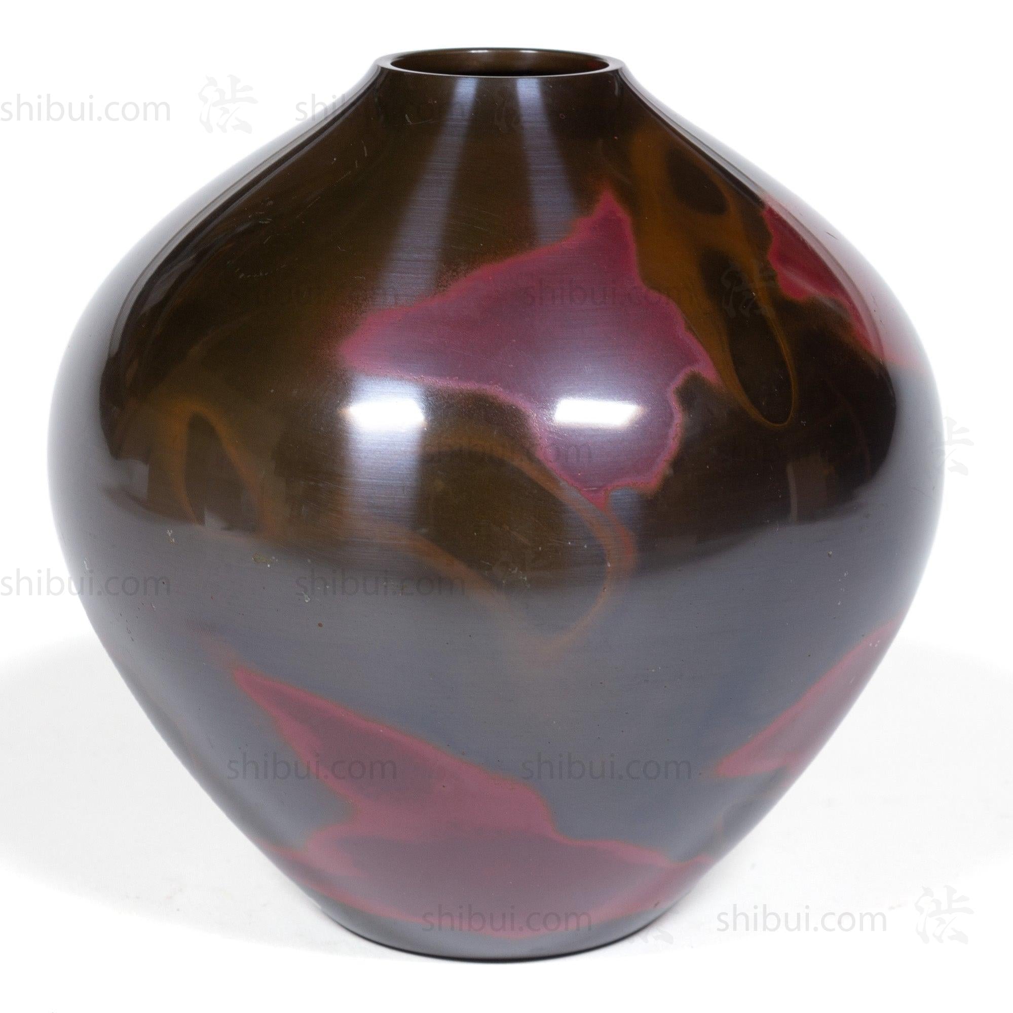 Vintage Bronze Vase With Magenta Spots and Box