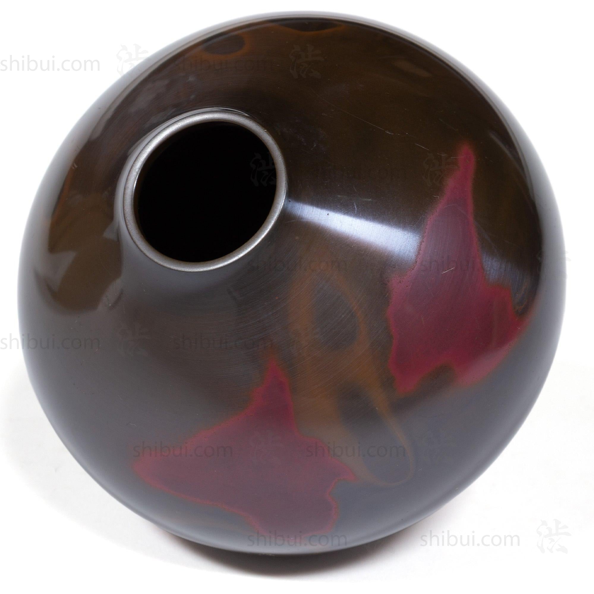 Vintage Bronze Vase With Magenta Spots and Box