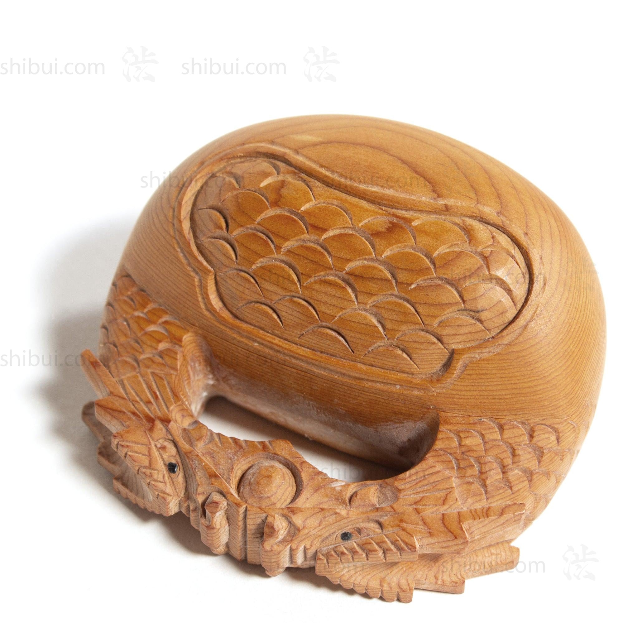 Carved Wood Buddhist Mokyugo Kogo | Japanese Incense Storage Container