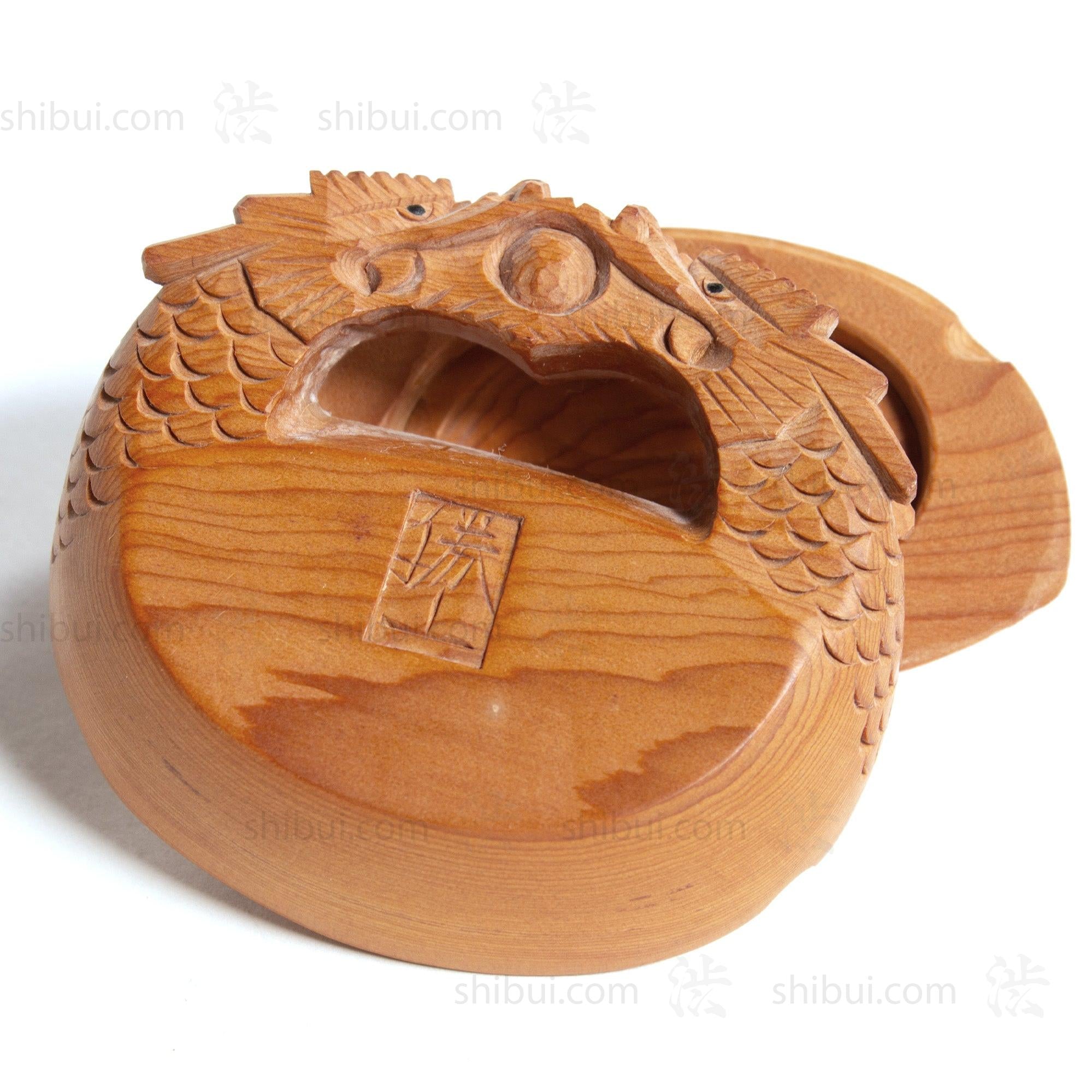 Carved Wood Buddhist Mokyugo Kogo | Japanese Incense Storage Container